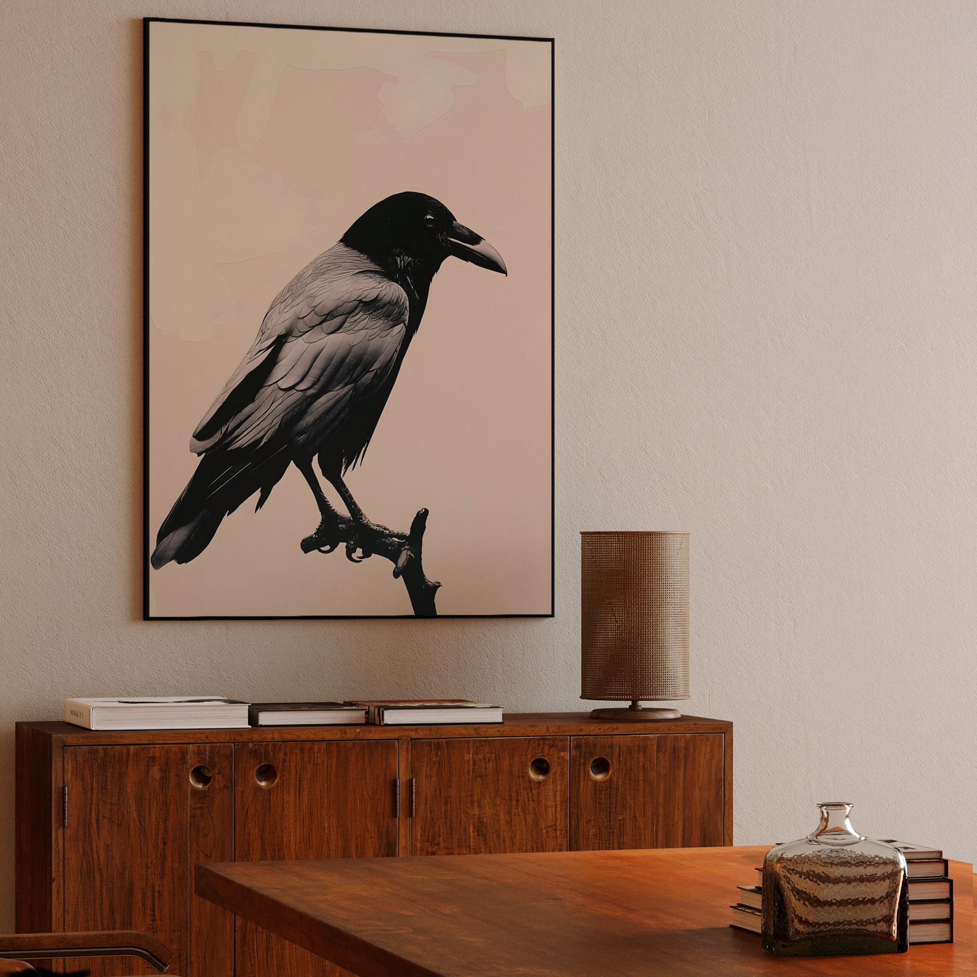 Solitary Raven on Pastel Pink