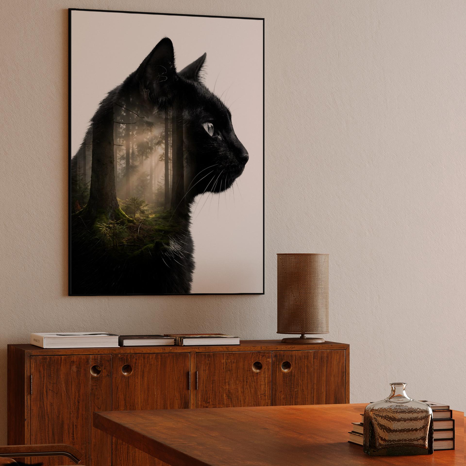 Black Cat Forest Spirit Double Exposure