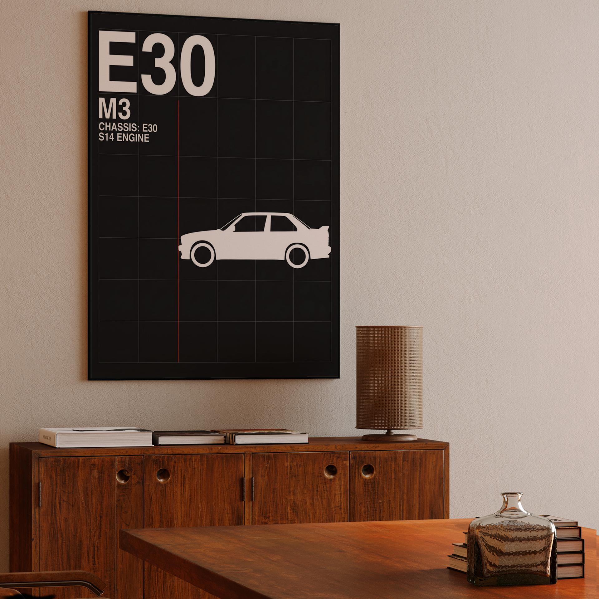 BMW E30 M3 S14 White Profile Technical Art