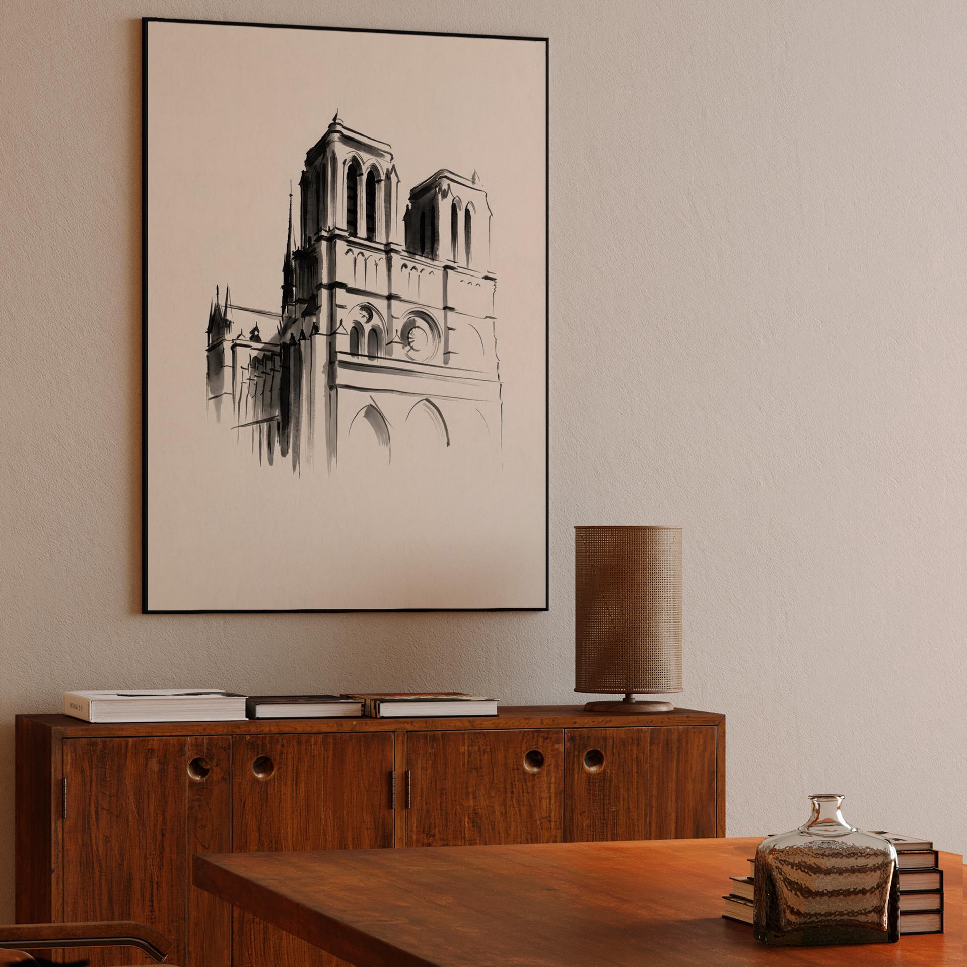 Notre-Dame Ink Wash Sketch