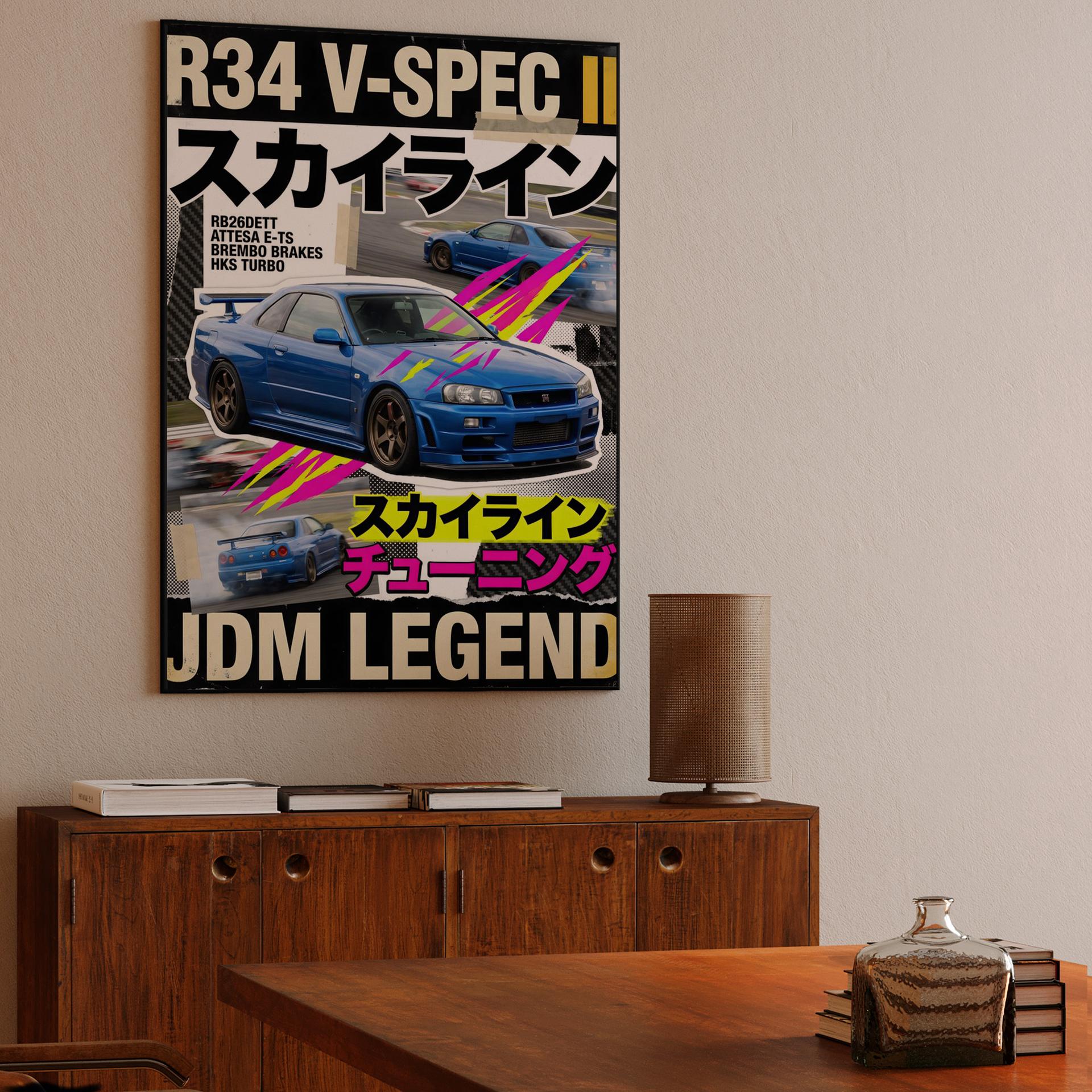 Skyline R34 V-Spec II JDM Legend Zine Poster
