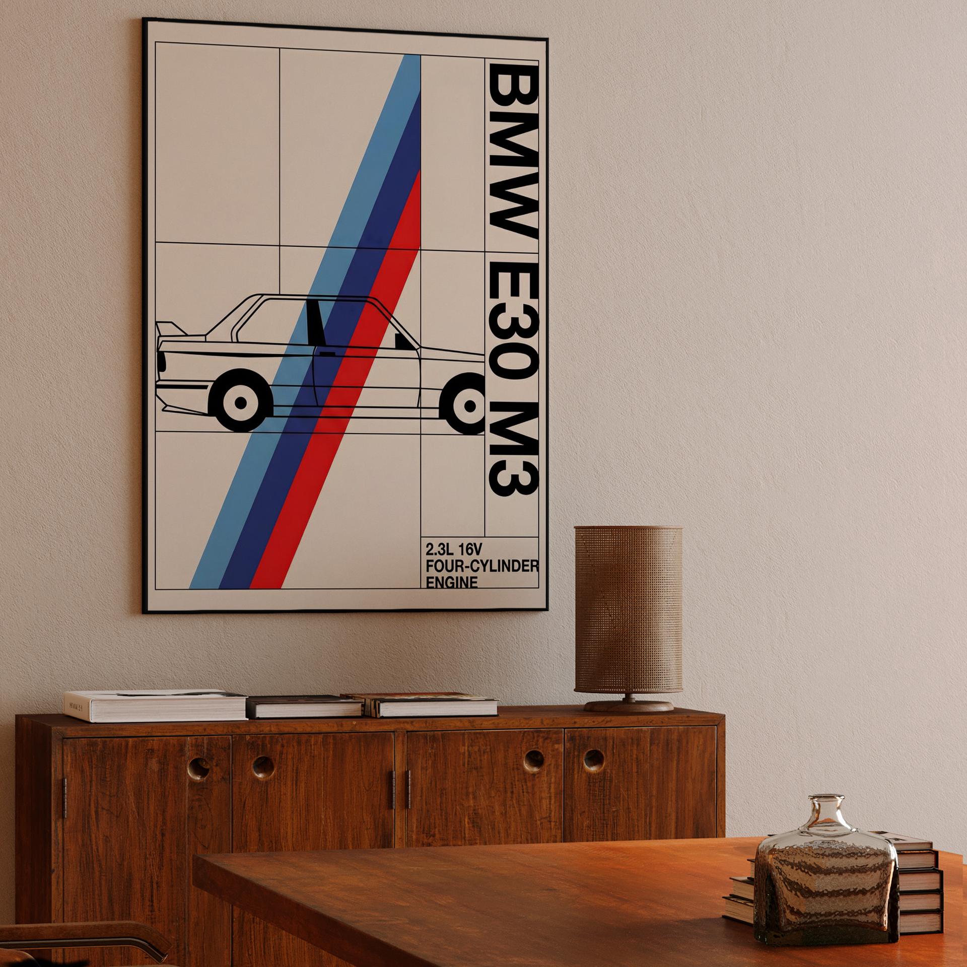BMW E30 M3 Swiss Style Technical Poster