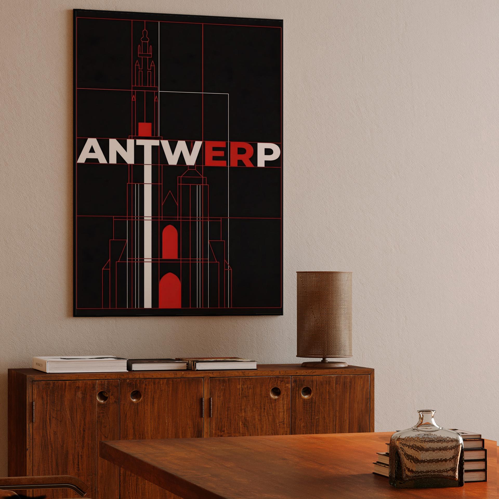 Antwerp Cathedral Geometric Line Art