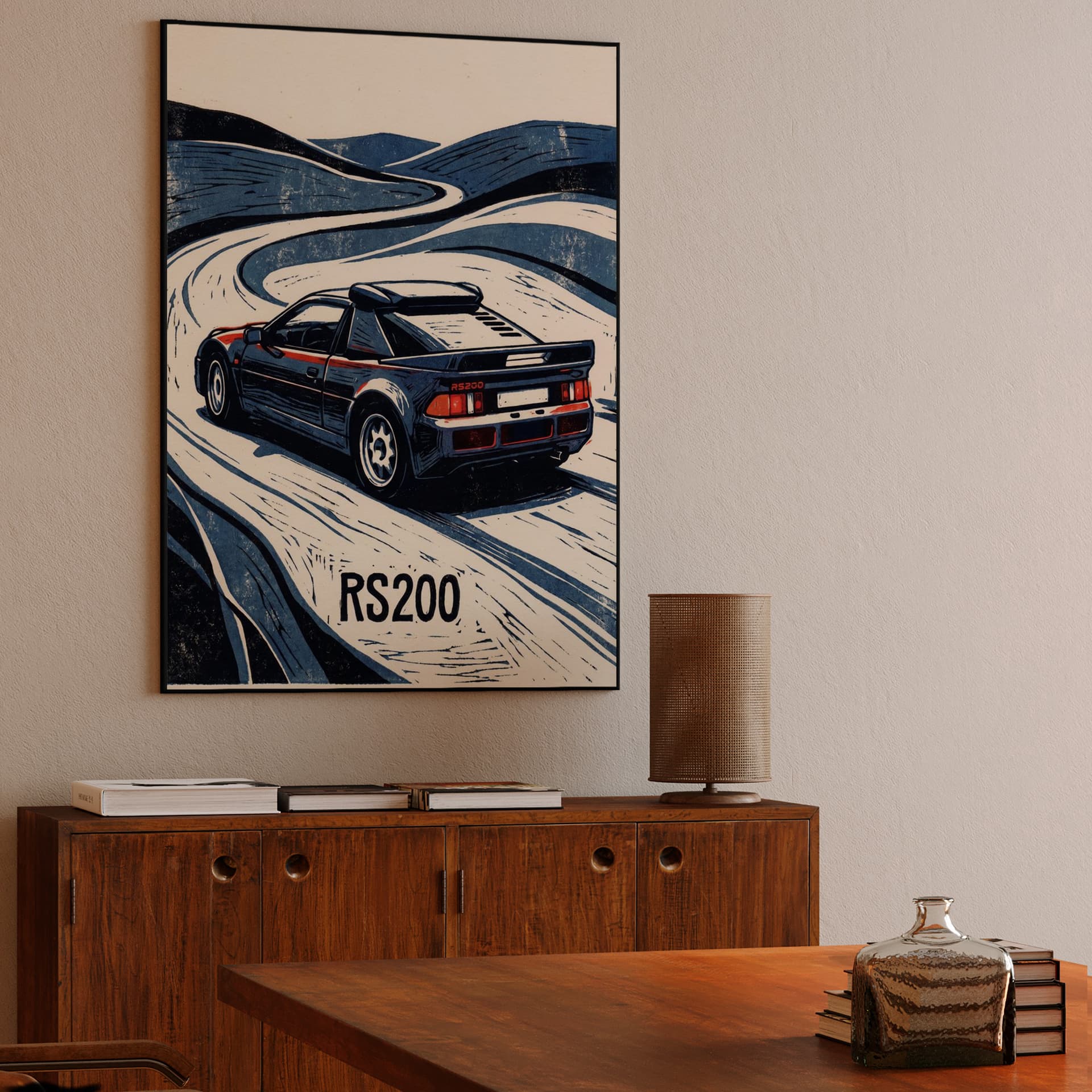 Ford RS200 Linocut Rally Road