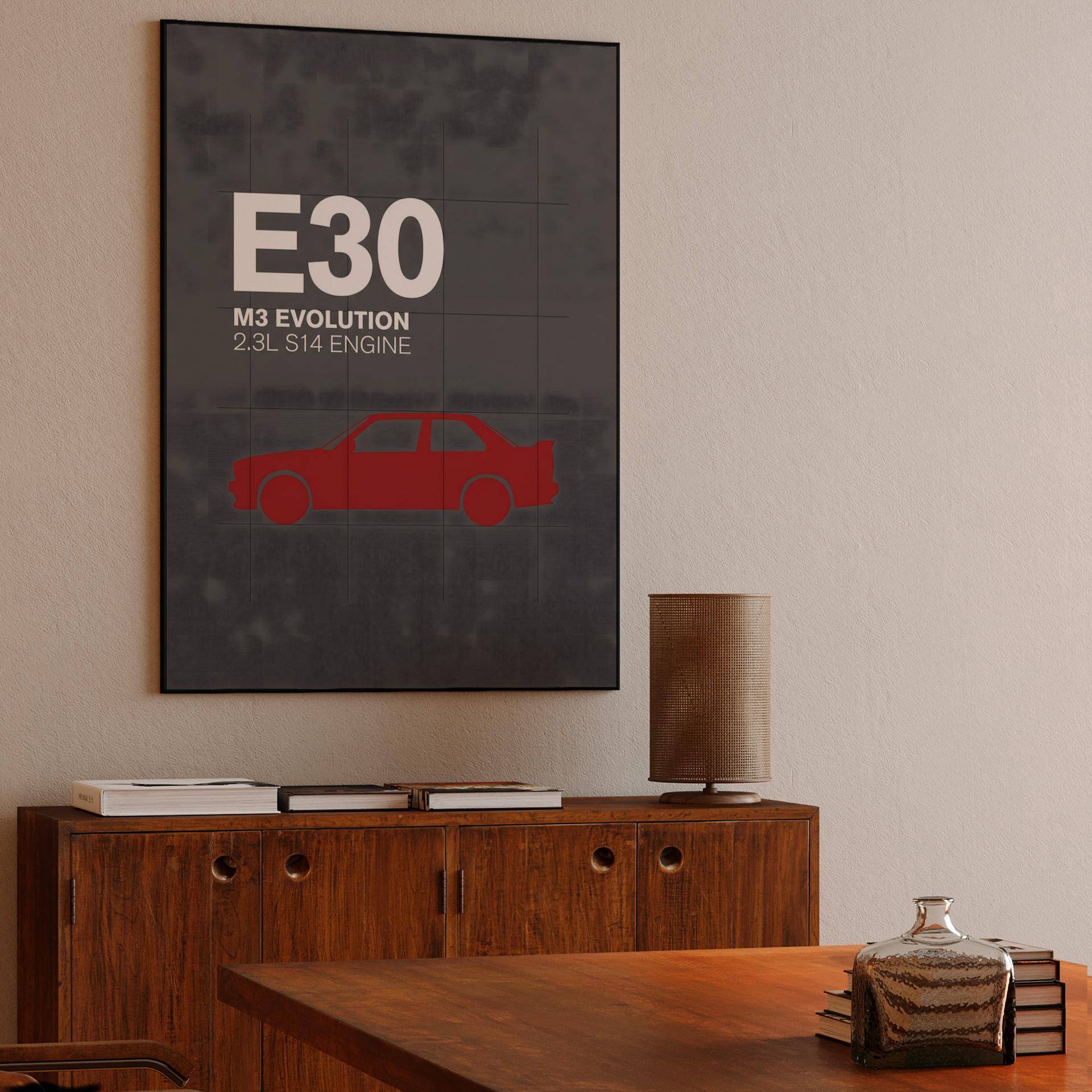 BMW E30 M3 Evolution Red Silhouette Graphic