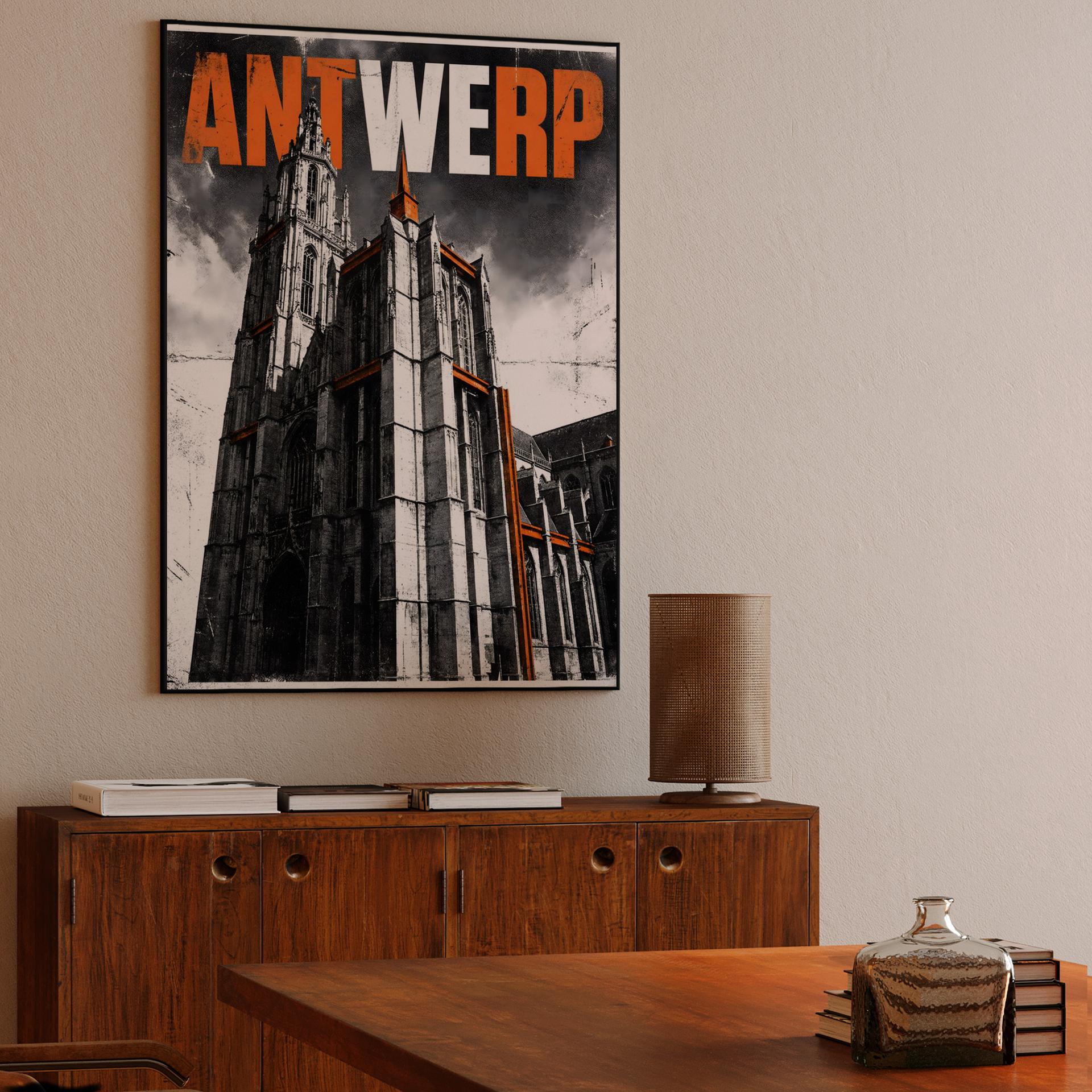 Antwerp Cathedral Grunge Urban Poster