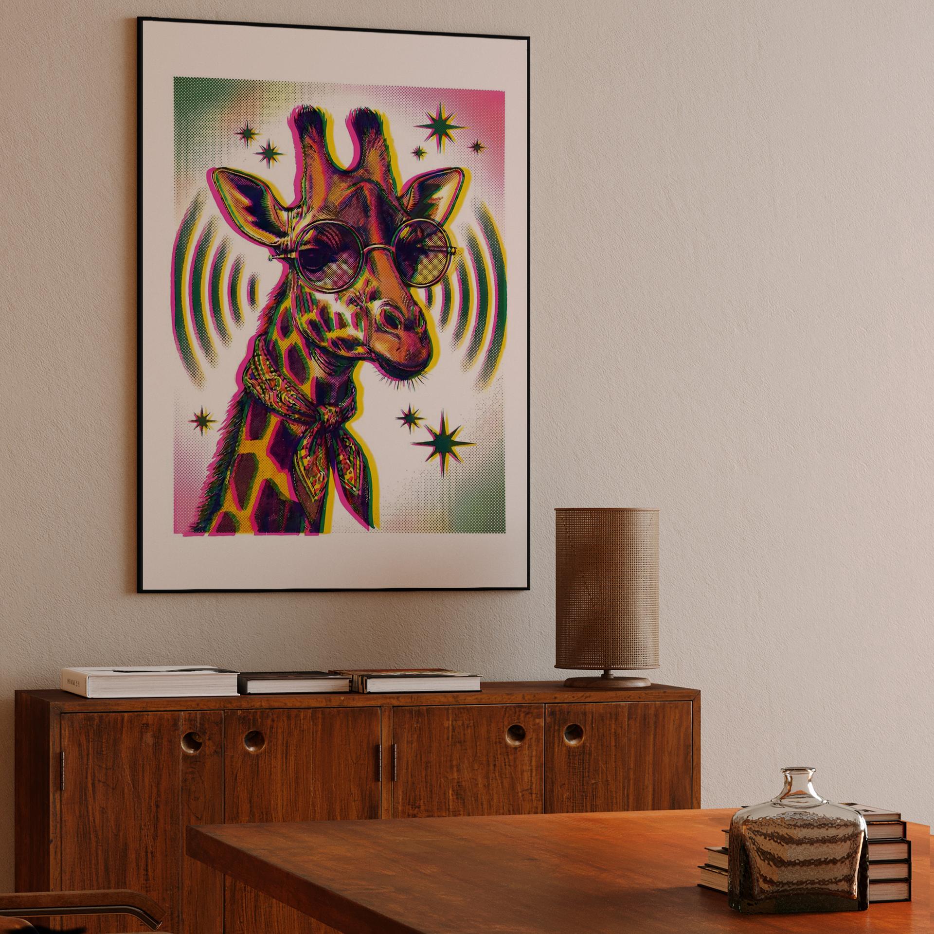 Groovy Neon Giraffe with Sunglasses