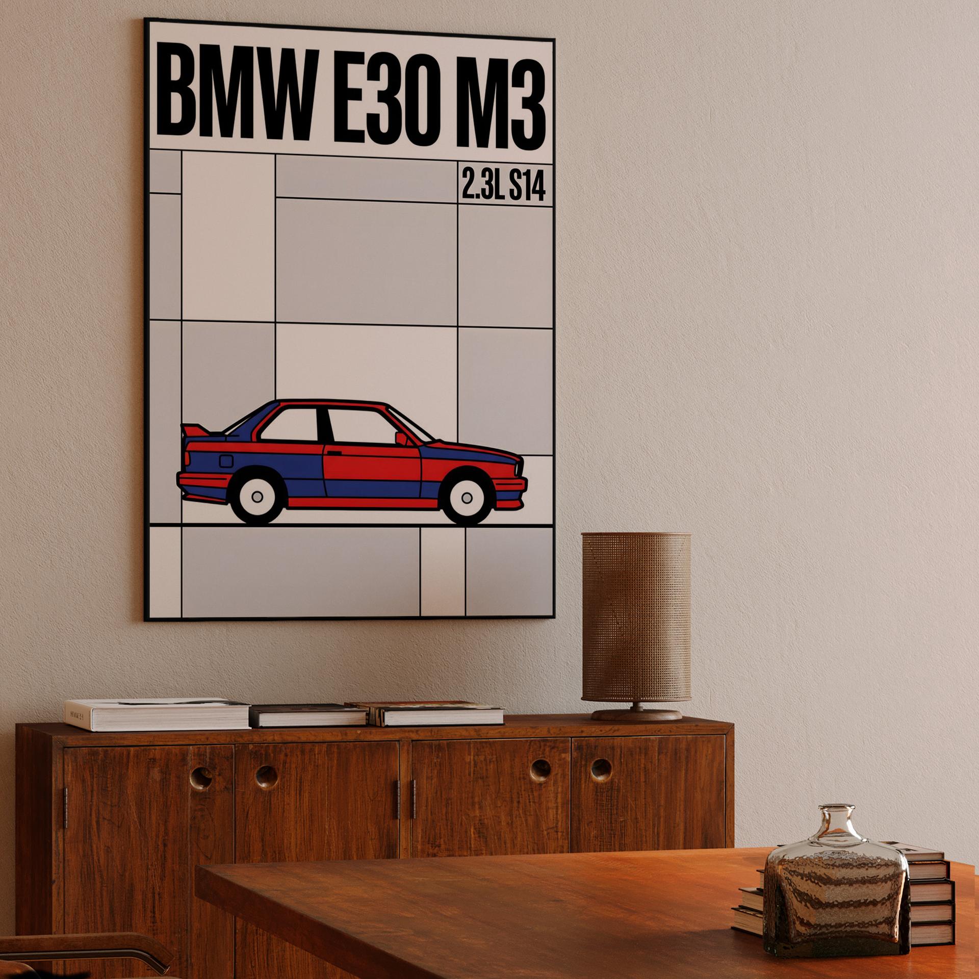 BMW E30 M3 Mondrian Style Art Poster