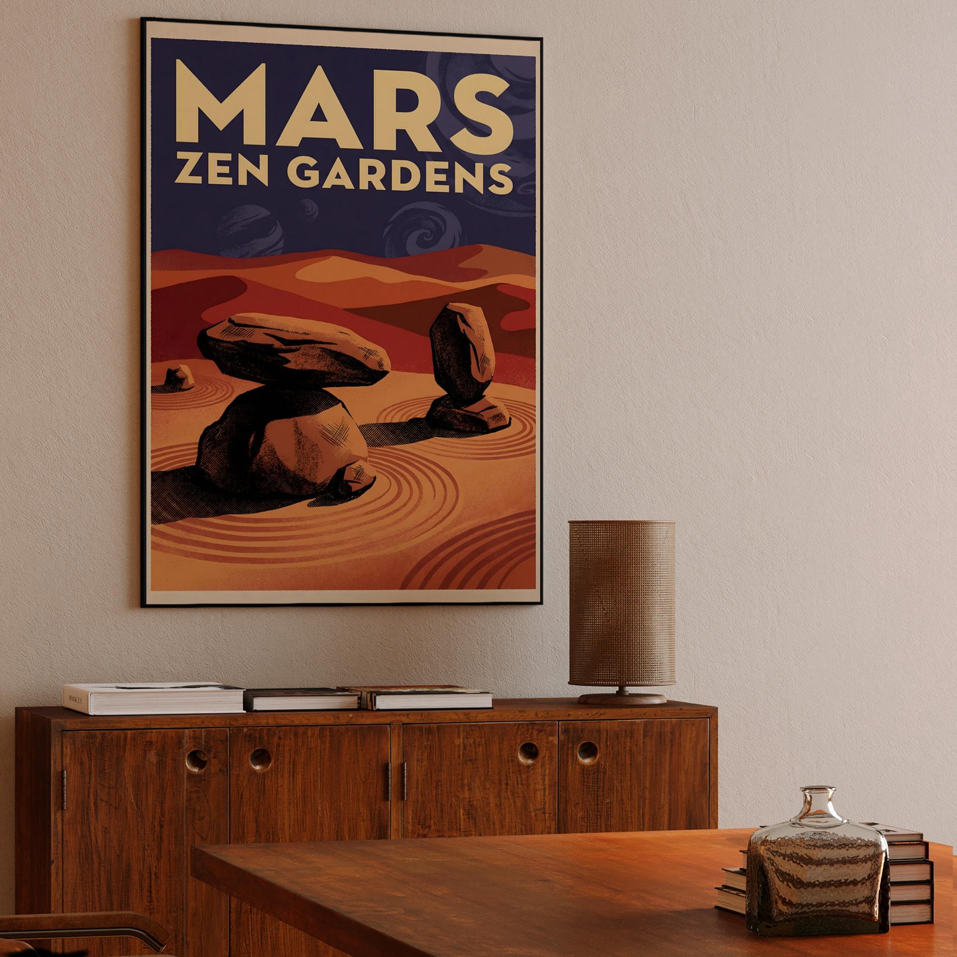 Mars Zen Gardens Retro Poster