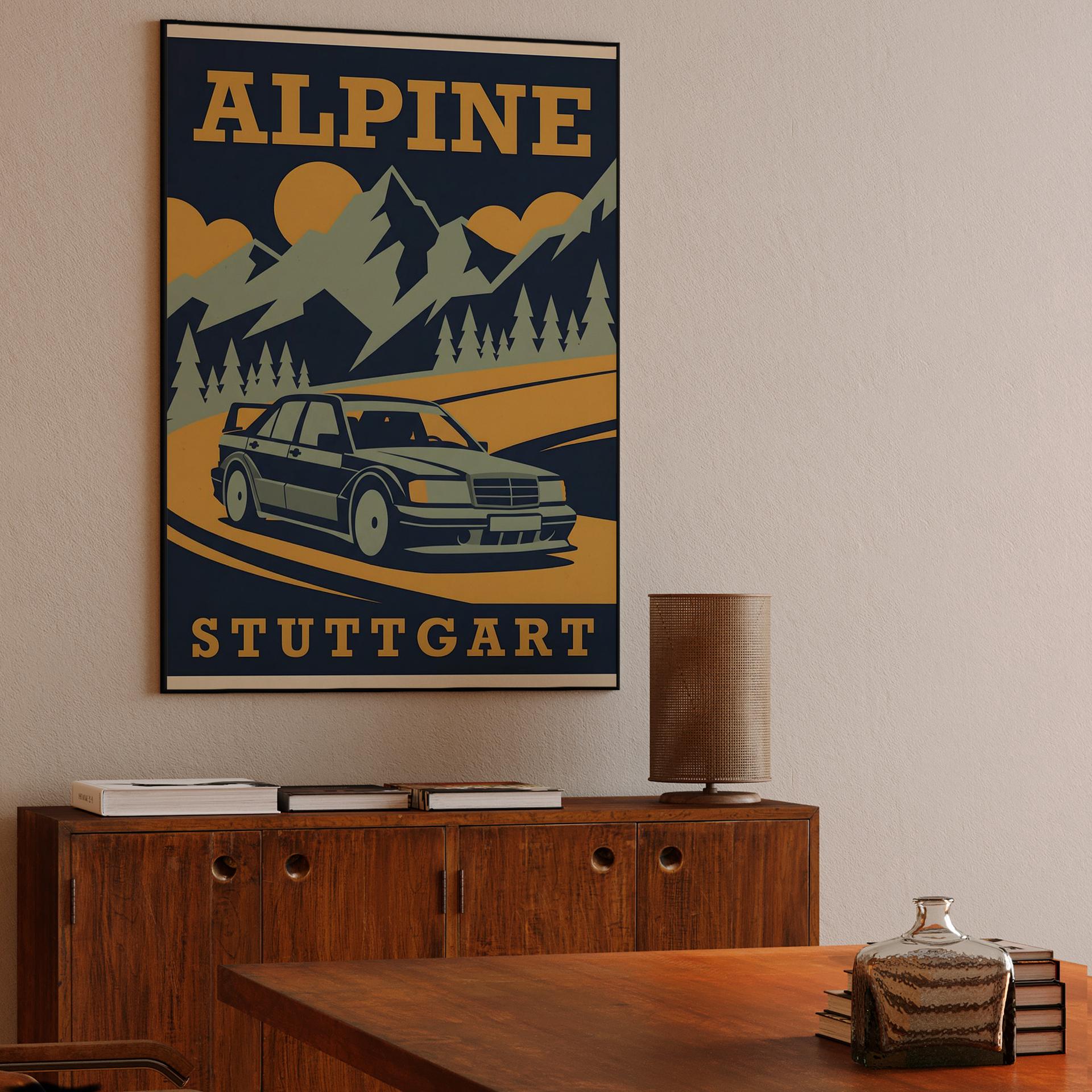 Mercedes 190E Evolution II Alpine Travel Poster
