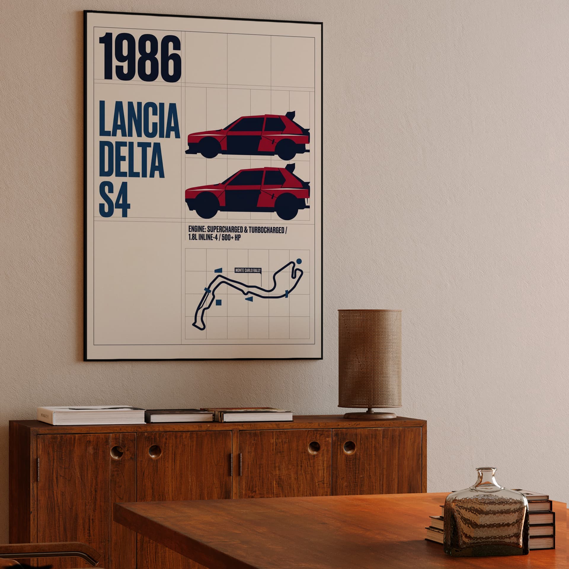 1986 Lancia Delta S4 Monte Carlo Rally Technical Poster