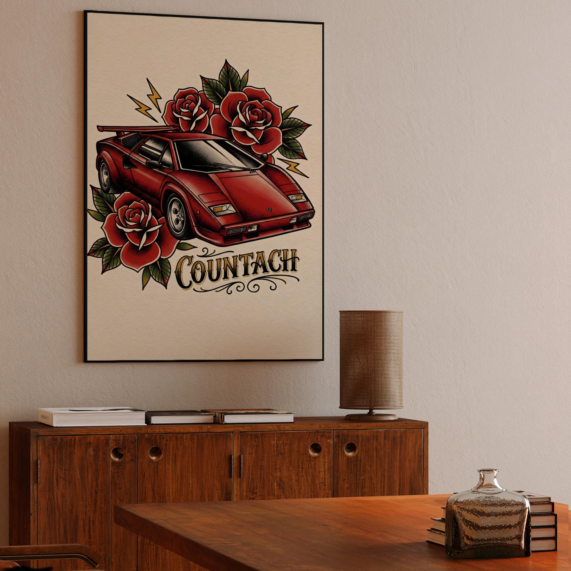 Lamborghini Countach Traditional Tattoo Graphic