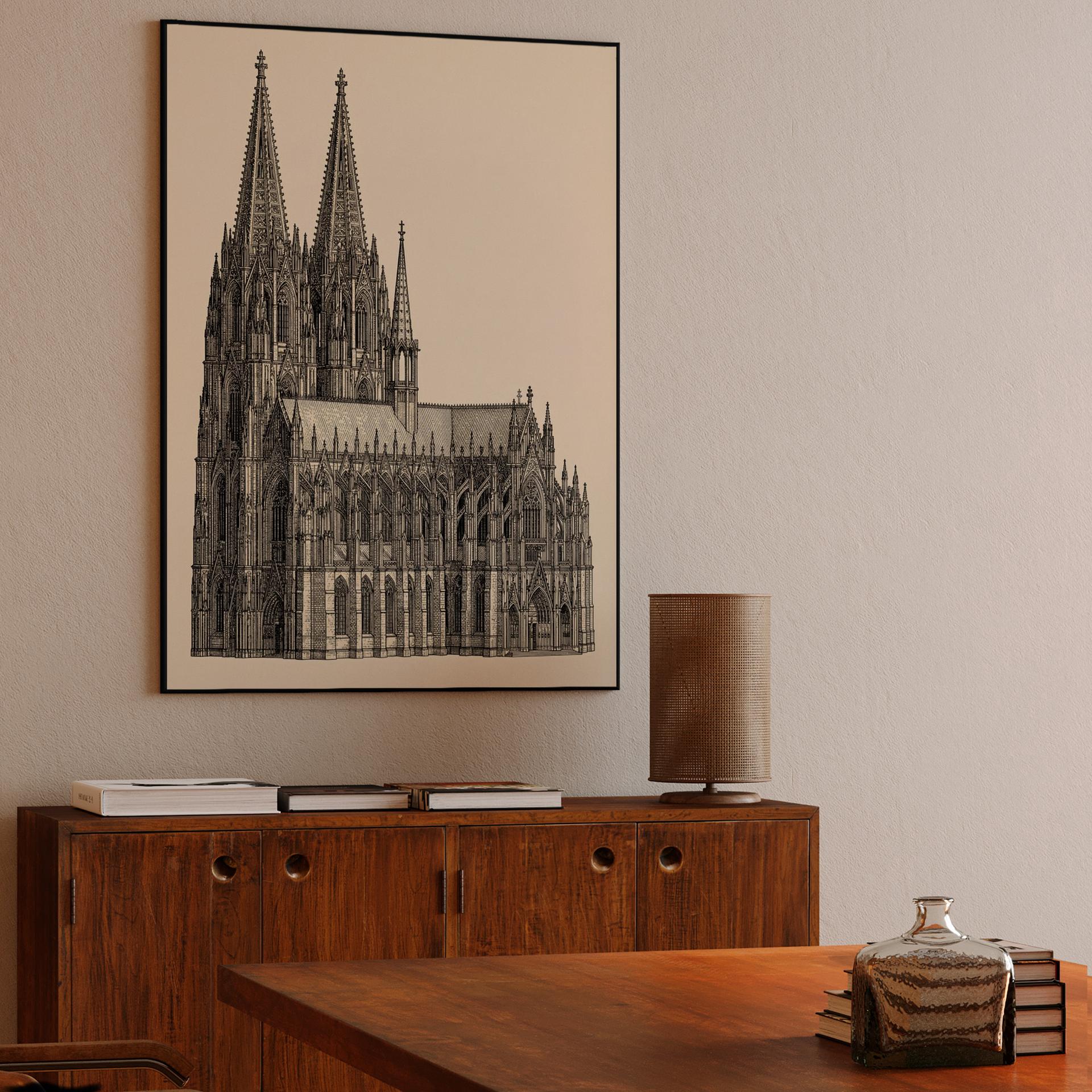 Cologne Cathedral Gothic Line Art Engraving