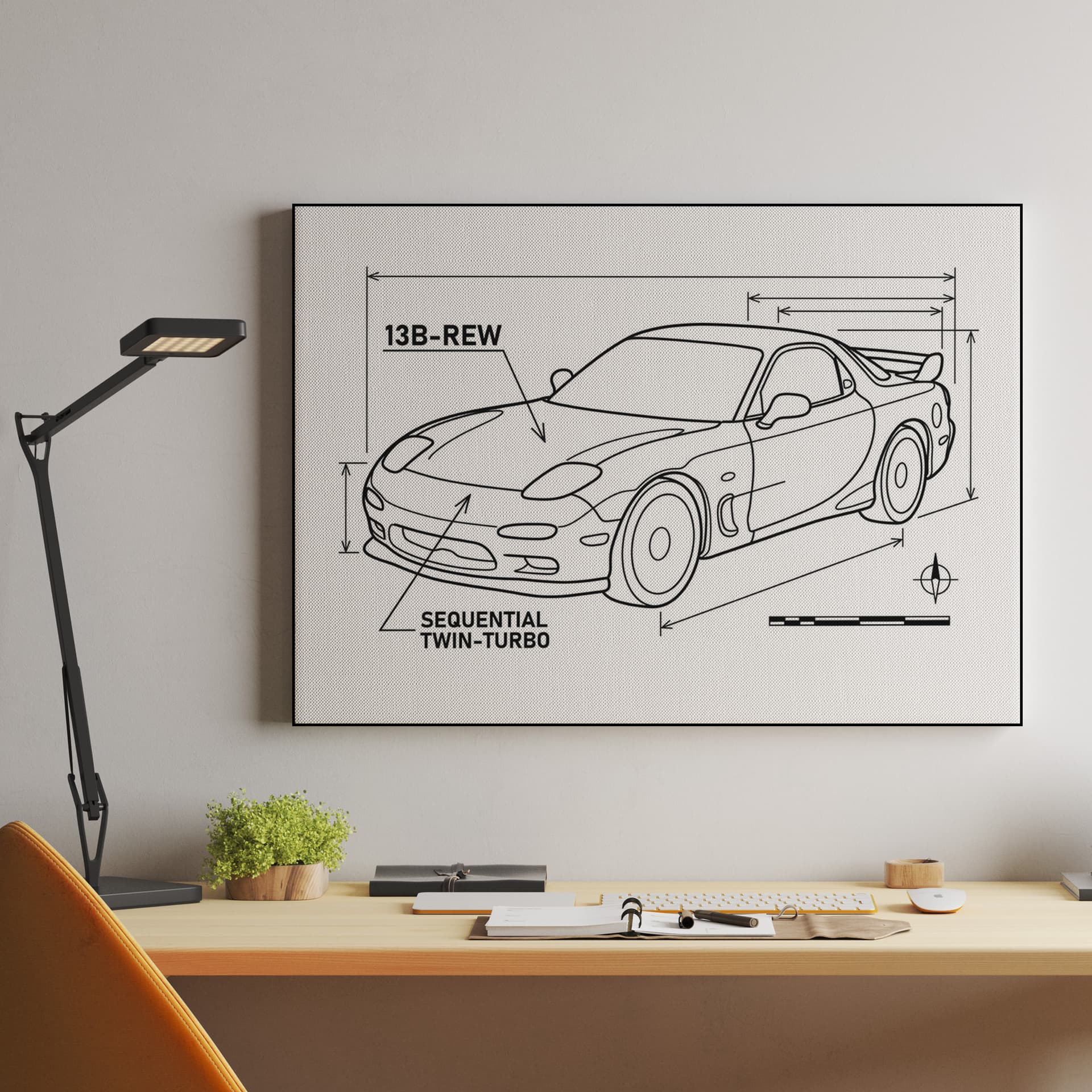 Mazda RX-7 FD: Technical Blueprint Illustration
