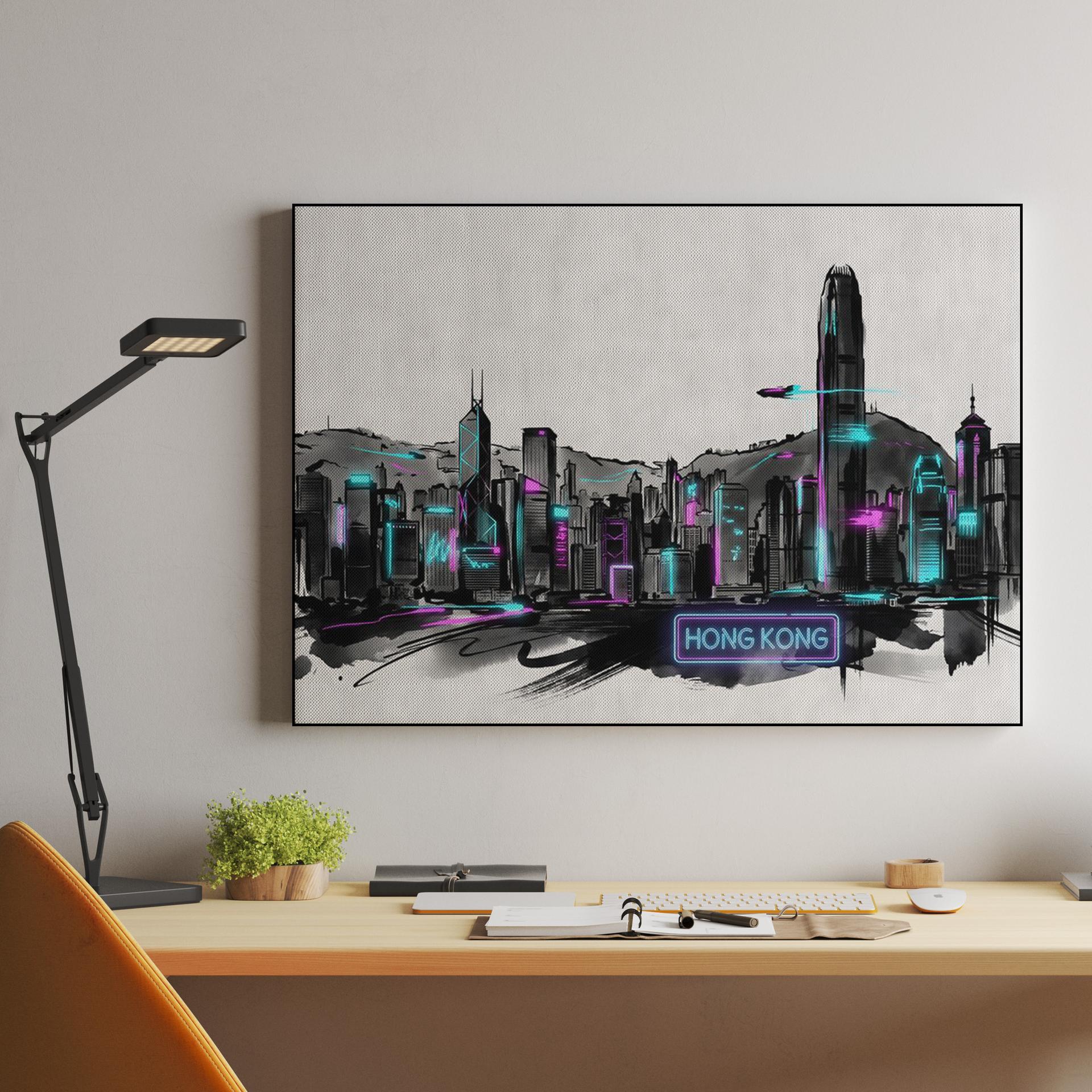 Neon Pulse: Hong Kong Ink-Wash Skyline