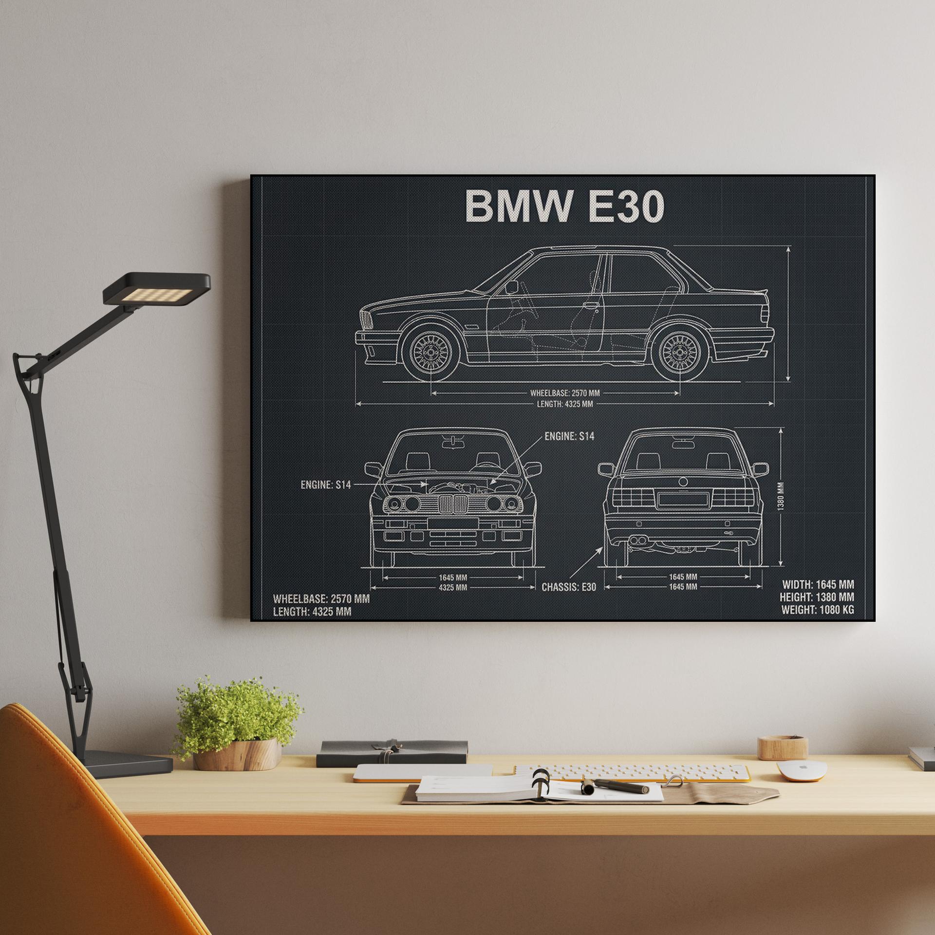 BMW E30 Technical Blueprint Elevation
