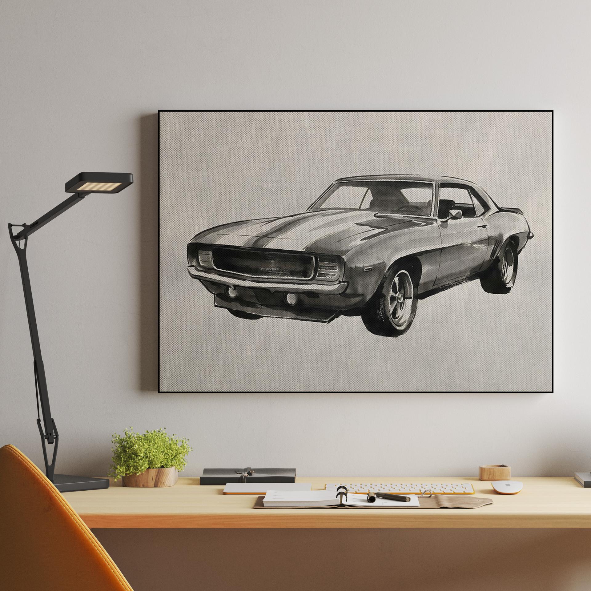 Ink & Iron: 1969 Camaro SS Monochrome Sketch