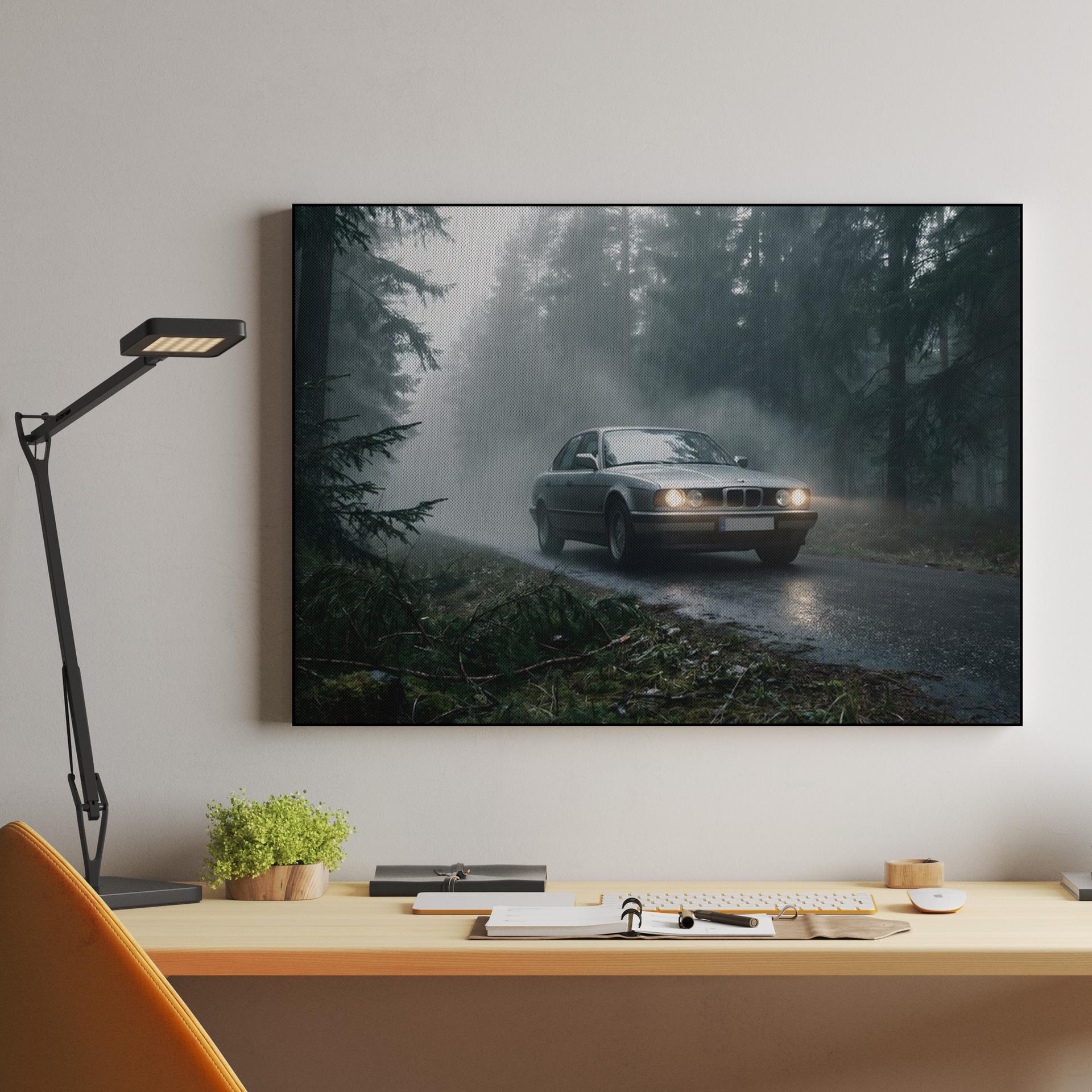 BMW E34: Foggy Forest Sentinel