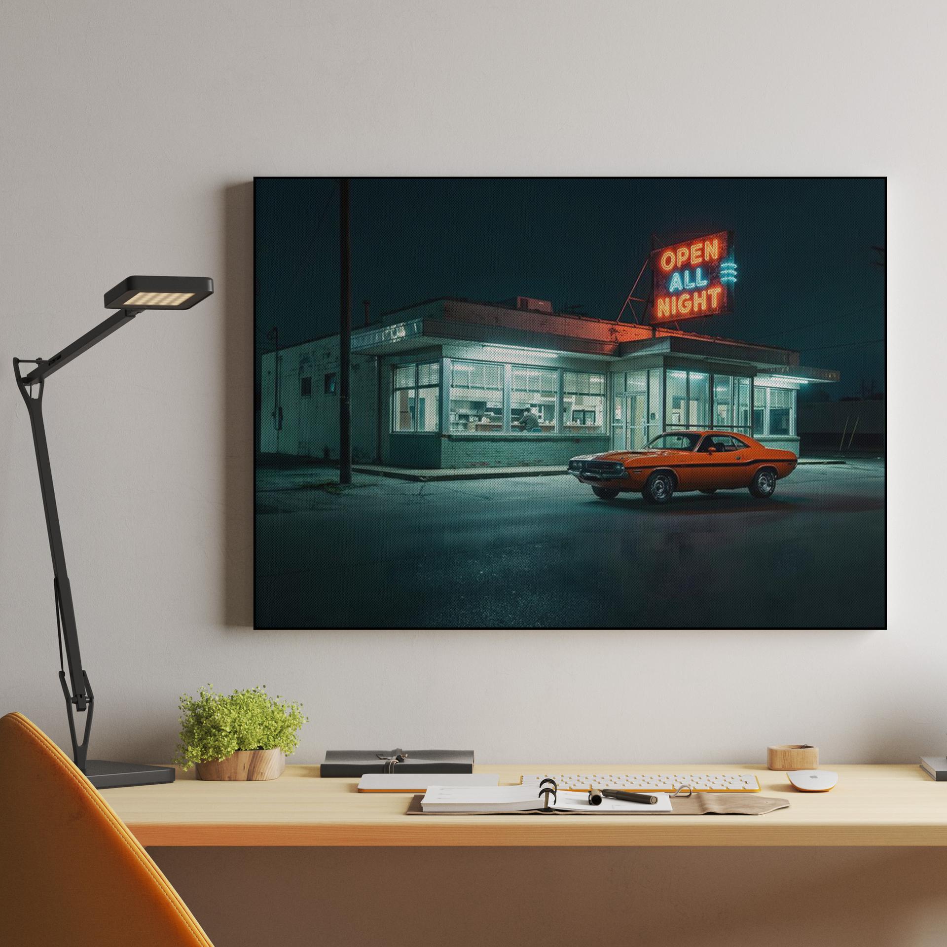 Midnight Mopar: Orange Challenger at the Diner