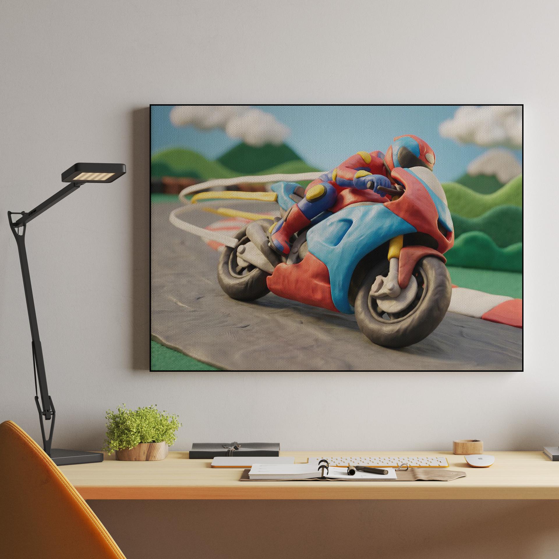 Clay Circuit: The Red and Blue Racer's High-Speed Lean