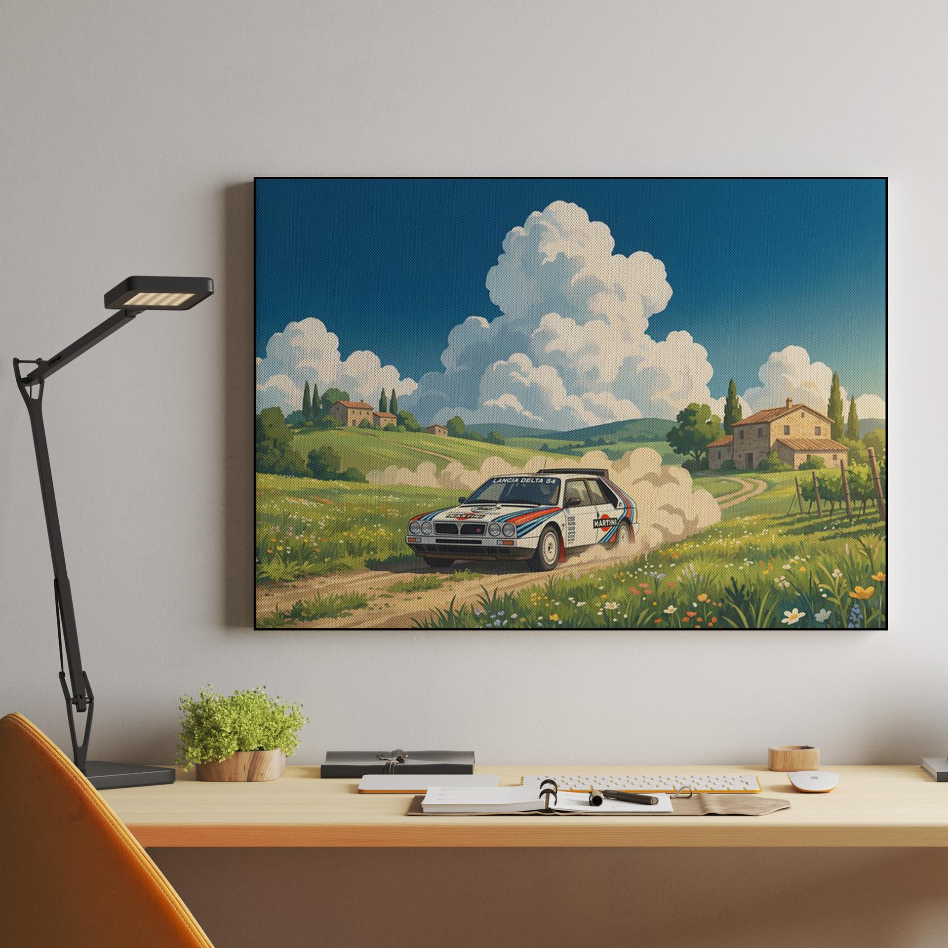 Lancia Delta S4: Italian Countryside Rally in Studio Ghibli Style