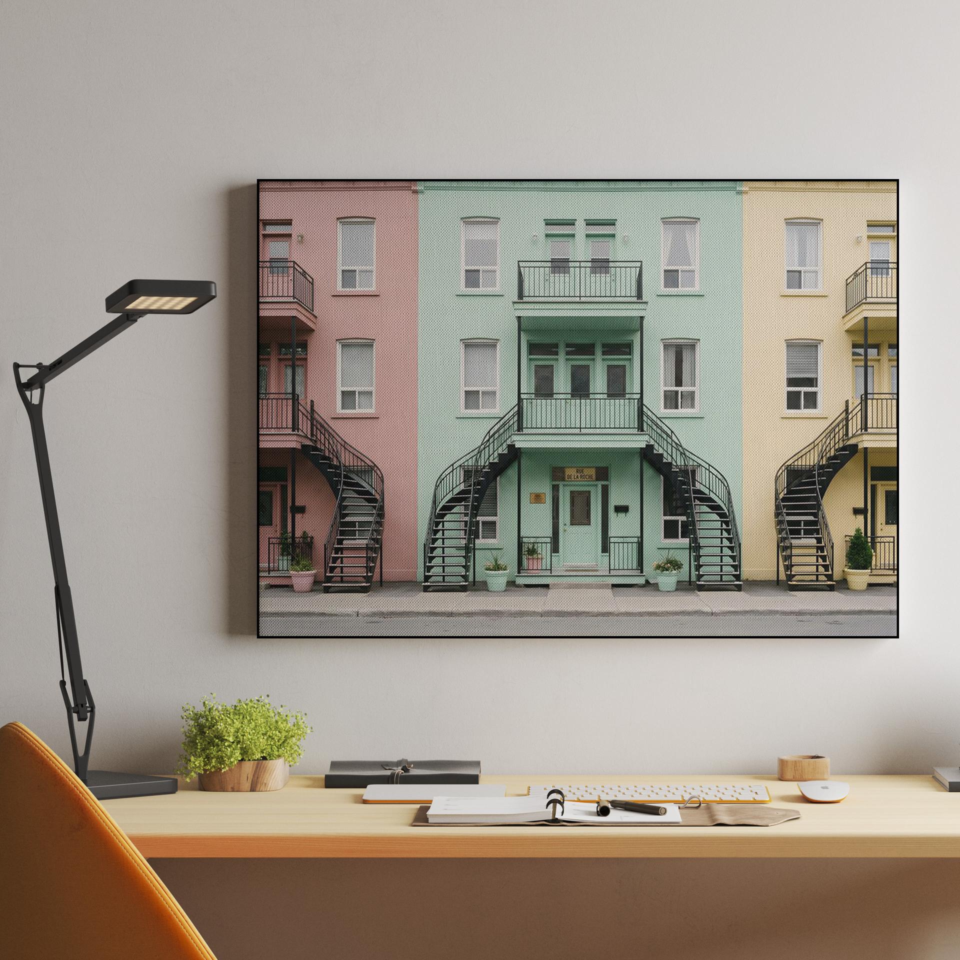 Montreal Pastel Row Houses and Spiral Staircases