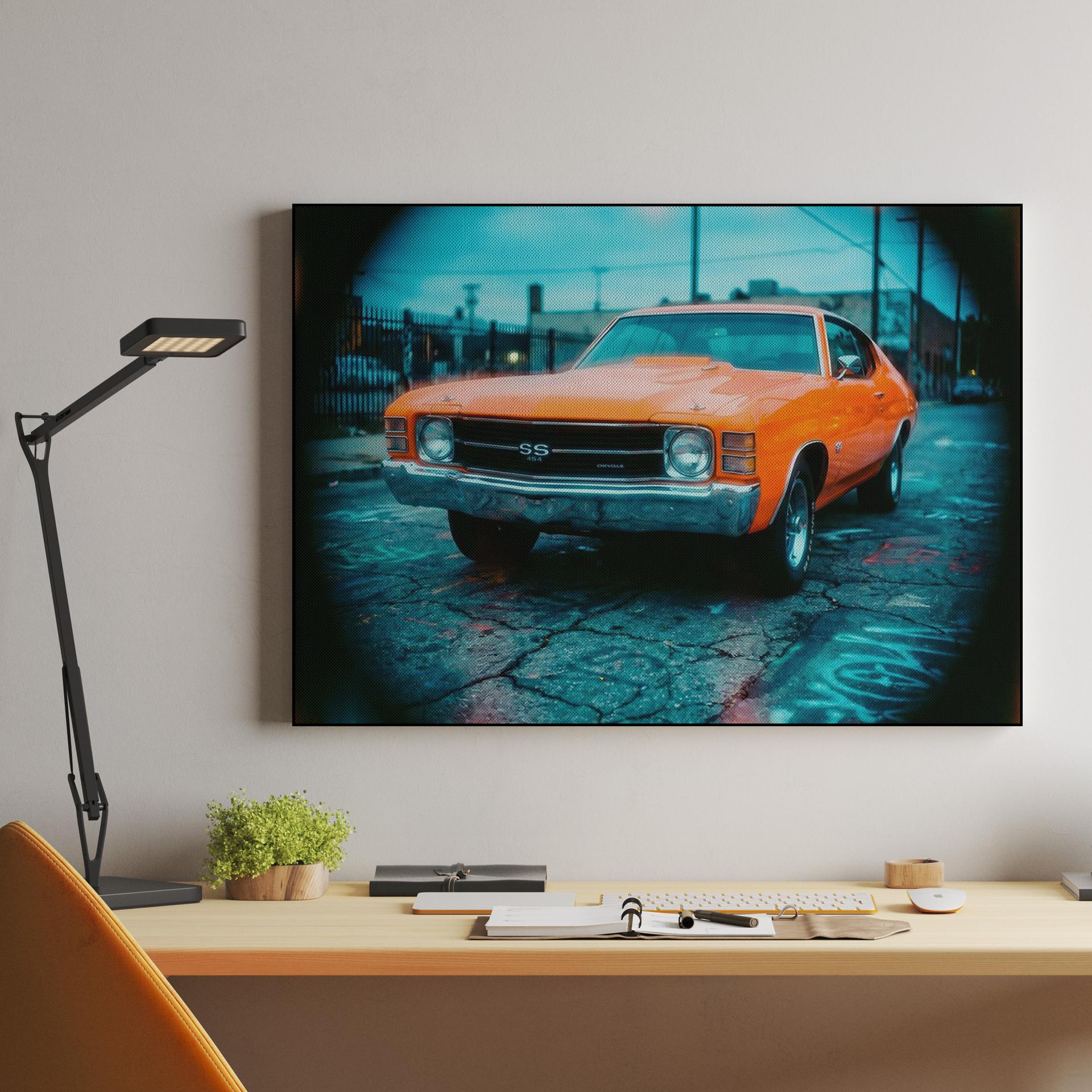 Vivid Orange Chevelle SS 454: Urban Fisheye Perspective