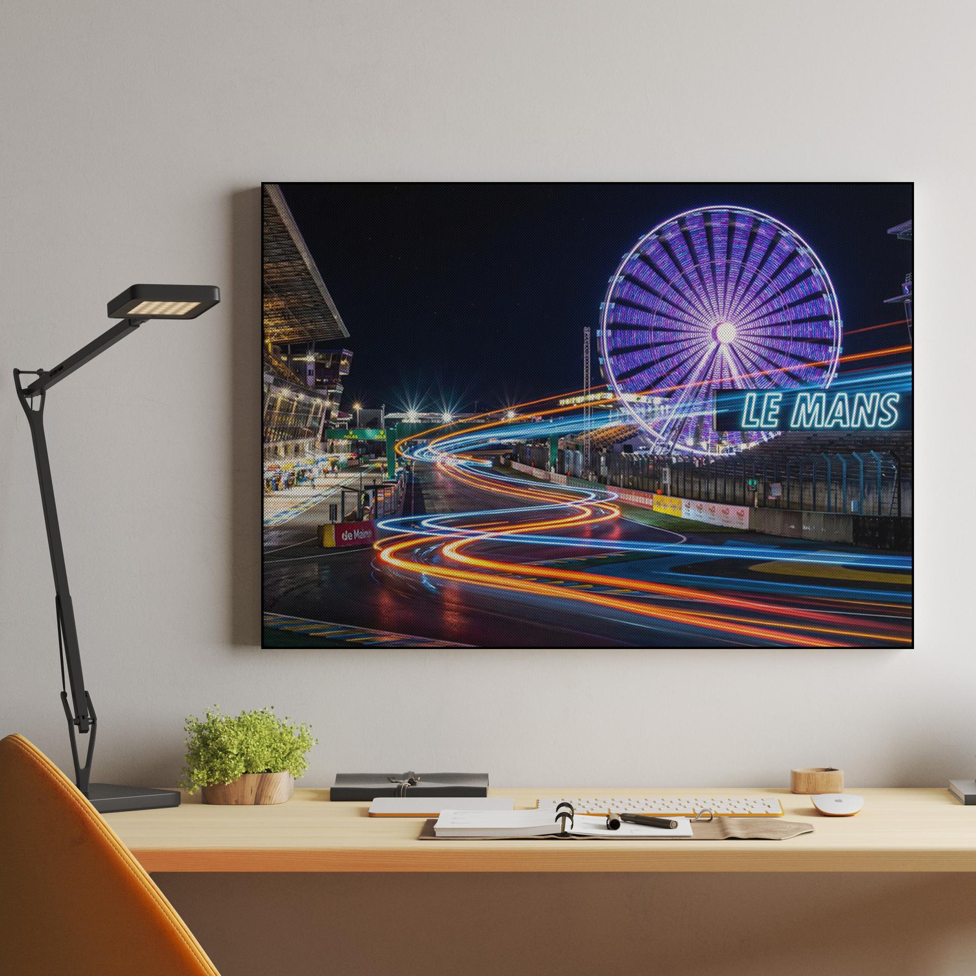 Le Mans Nocturnal Velocity: Light Trails at the Pit Straight