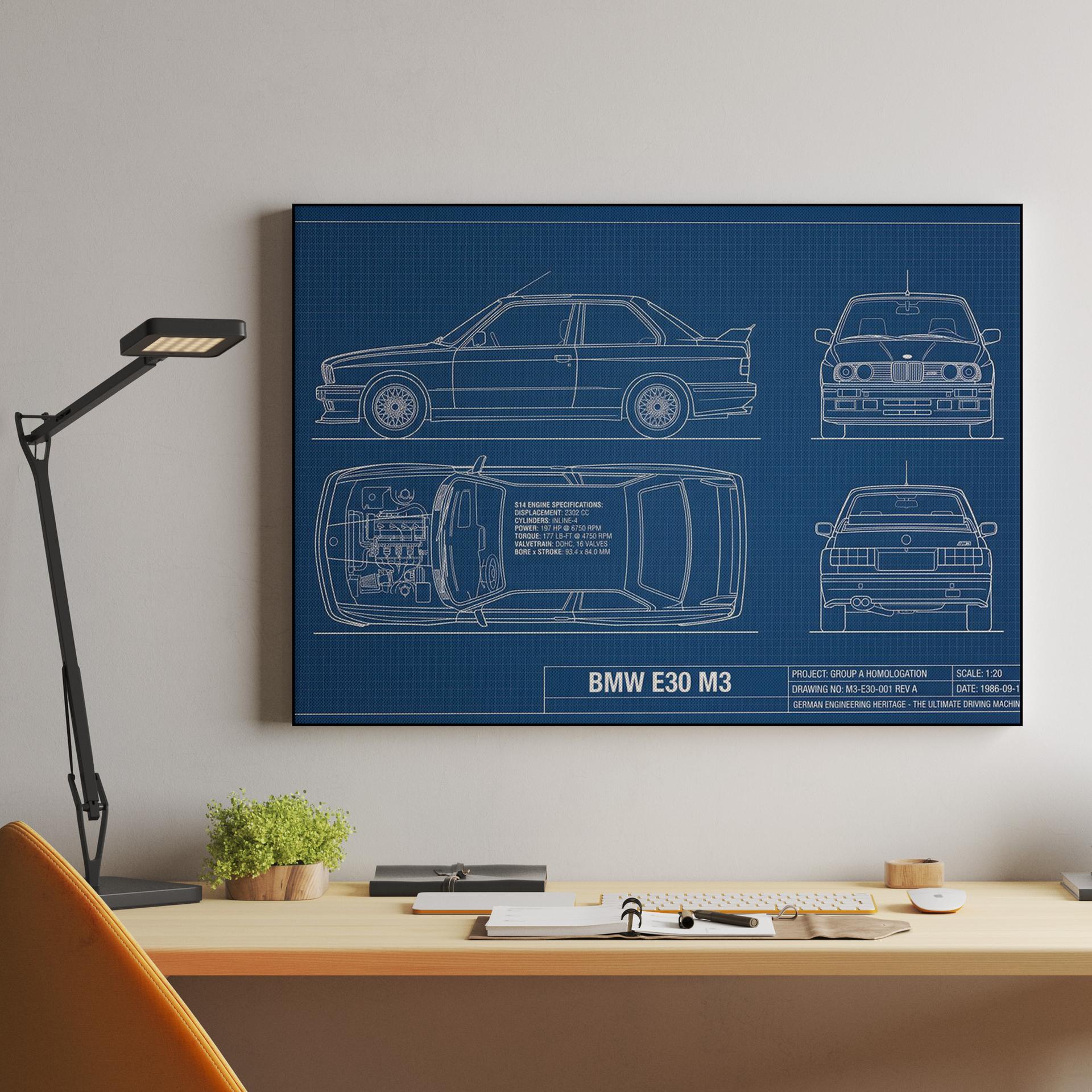 BMW E30 M3 Technical Blueprint Poster