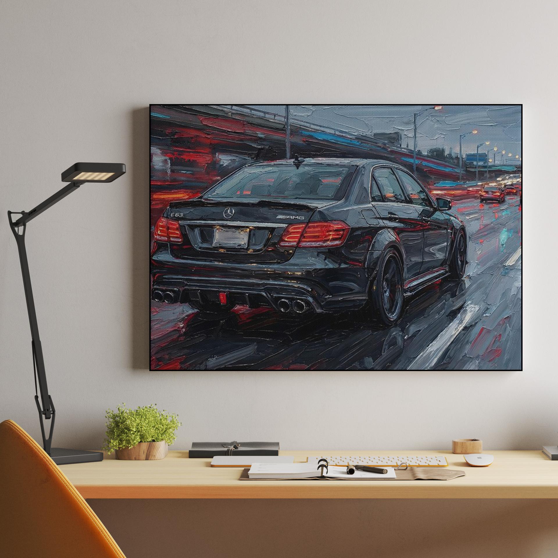 Mercedes E63 AMG Rainy Highway Impasto