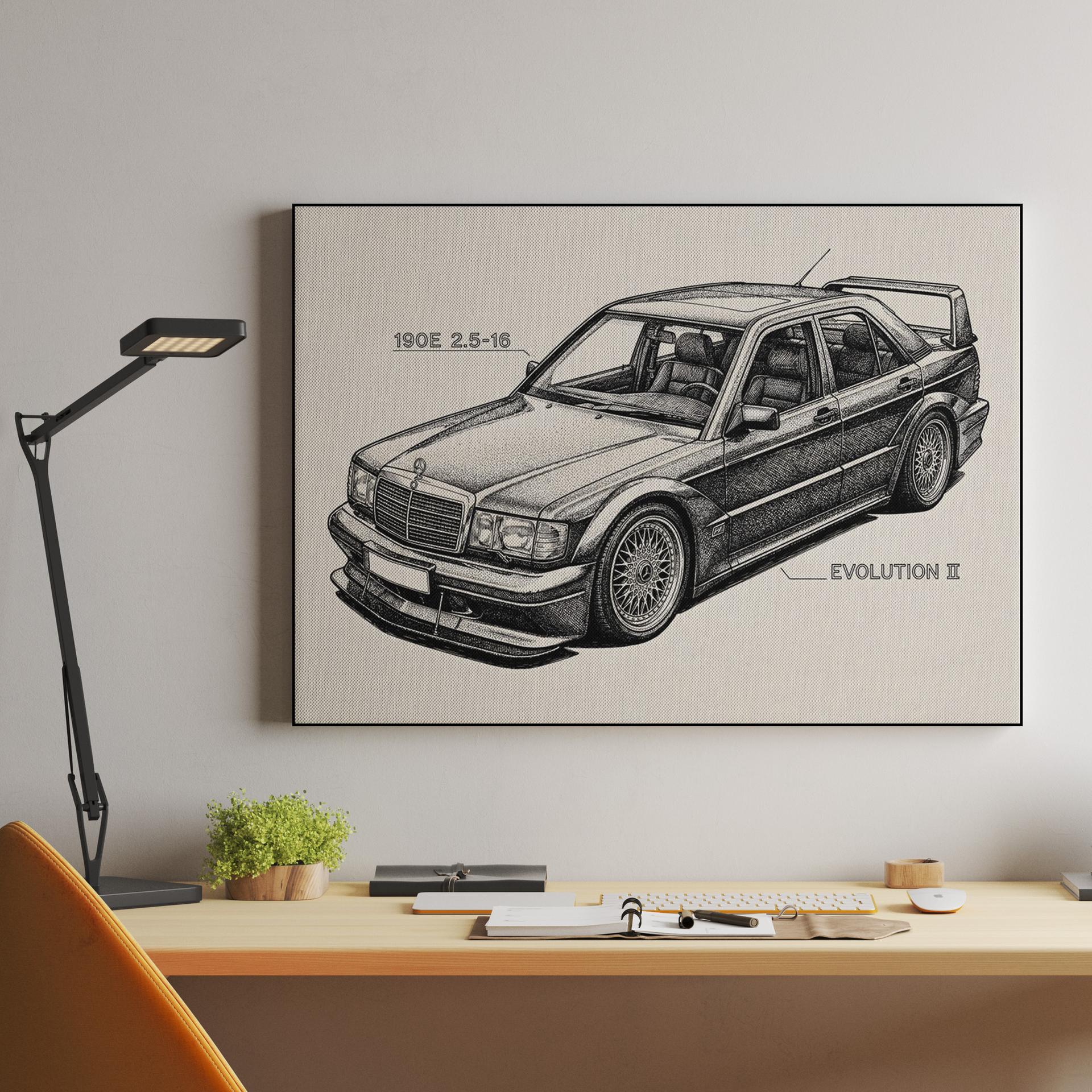 Mercedes 190E Evolution II Stippled Illustration
