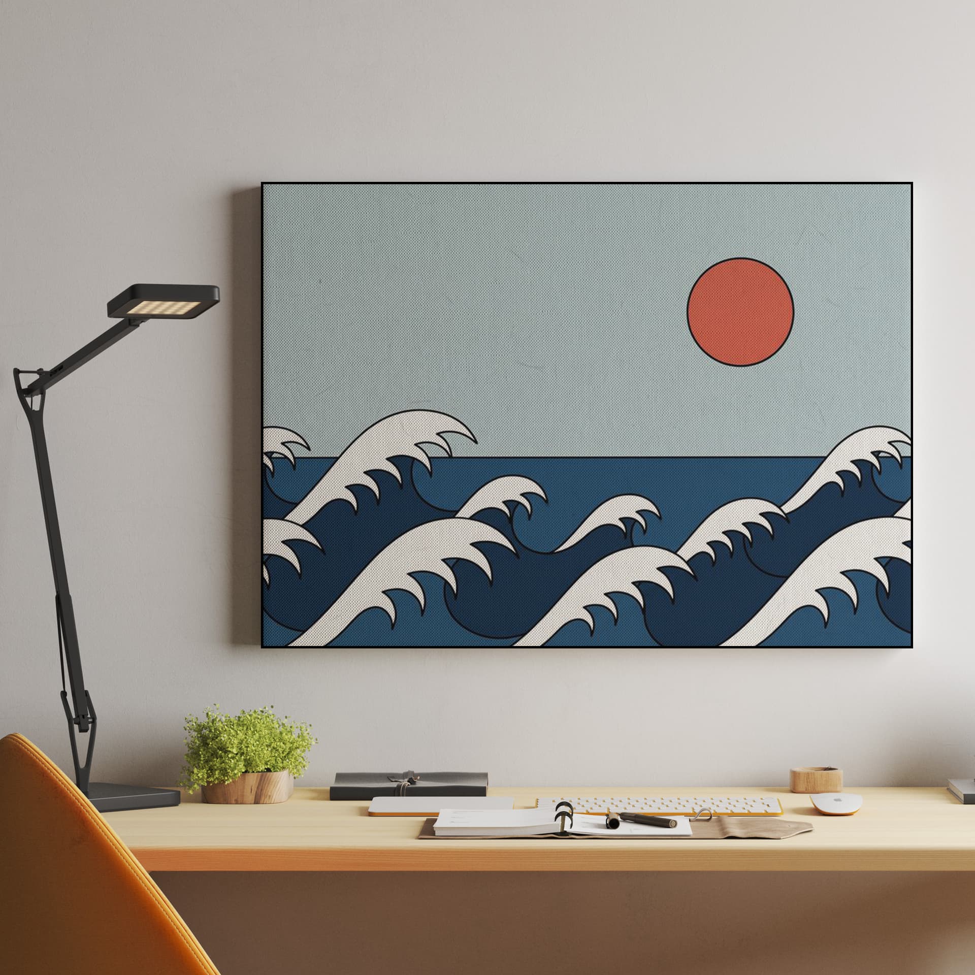 Red Sun and Rolling Waves