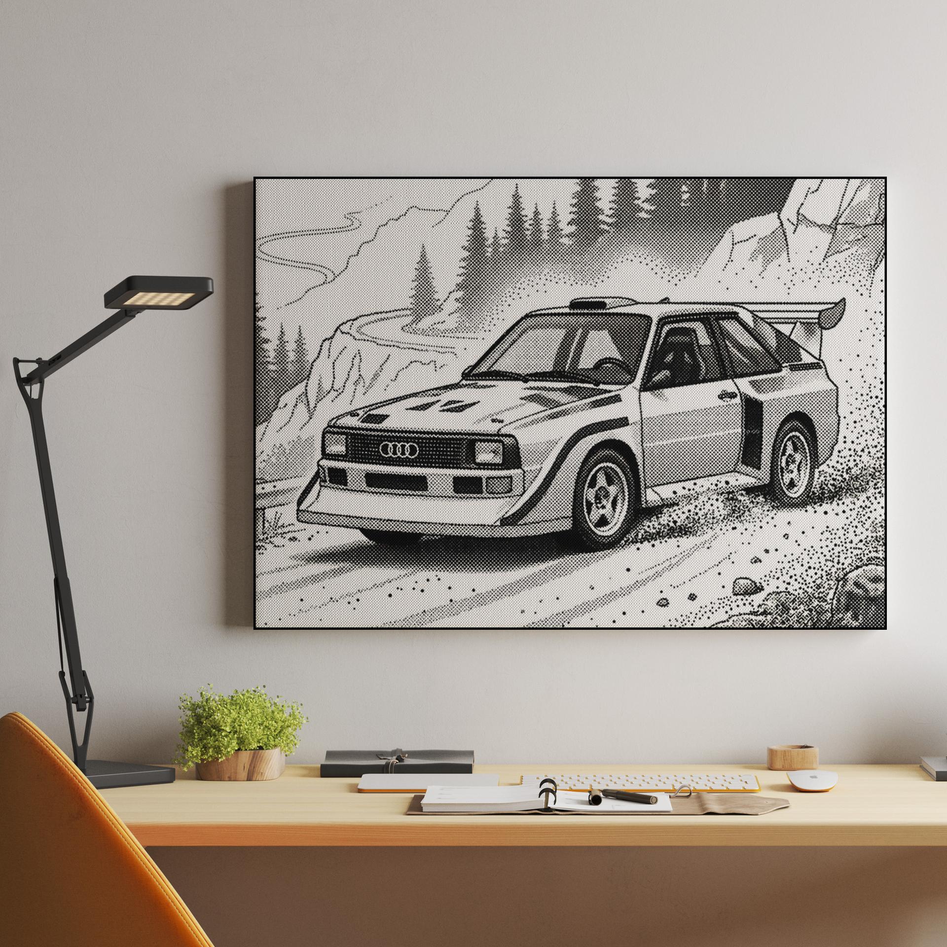 Audi Quattro S1: Retro Halftone Mountain Drift