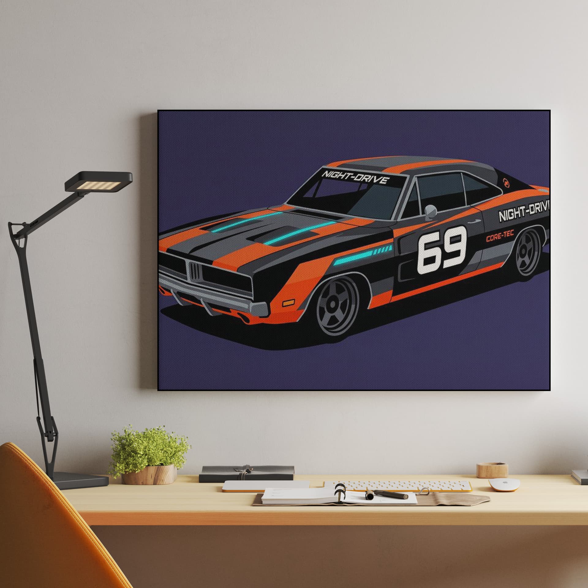 Night-Drive Dodge Charger Synthwave Illustration
