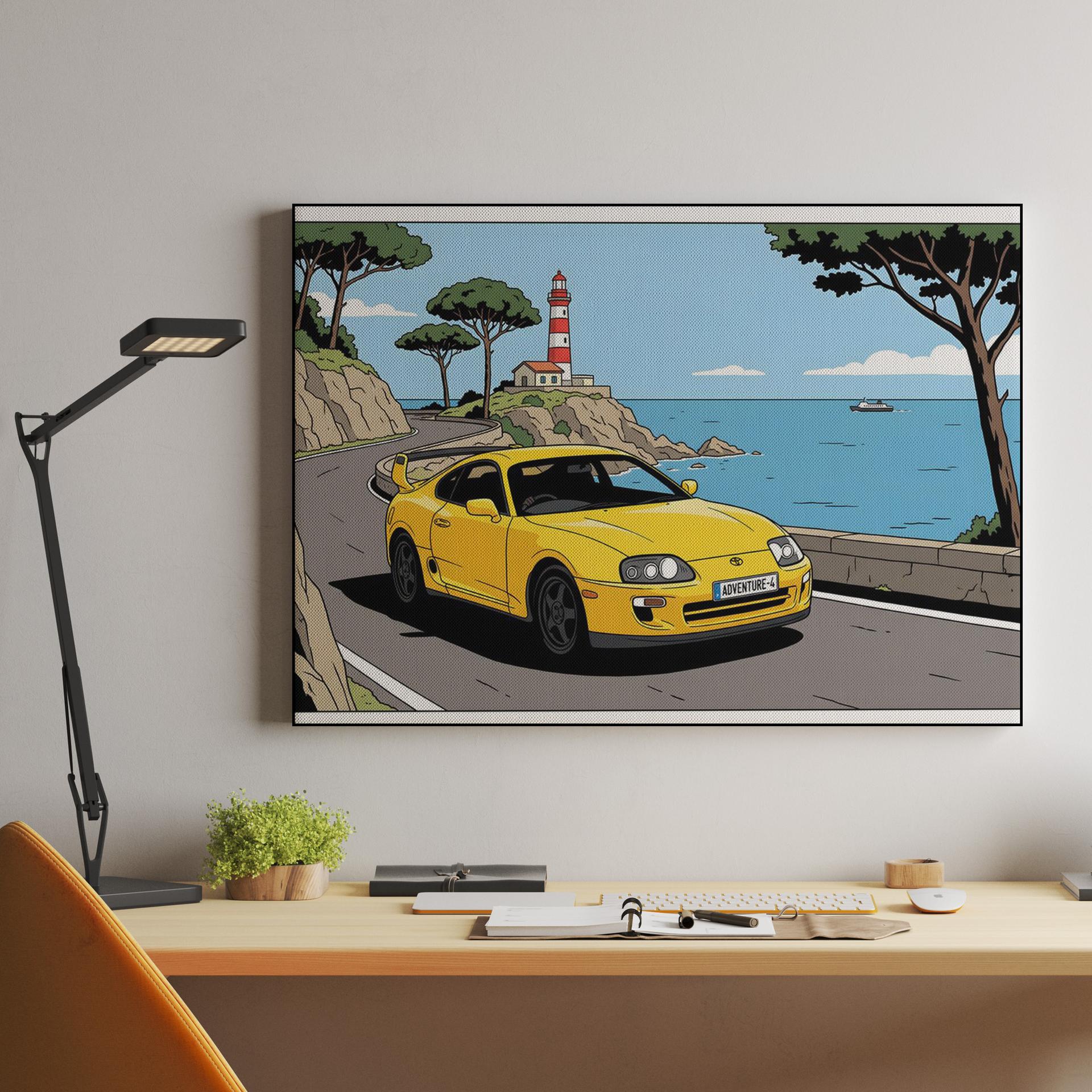 Coastal Adventure: Yellow Supra A80