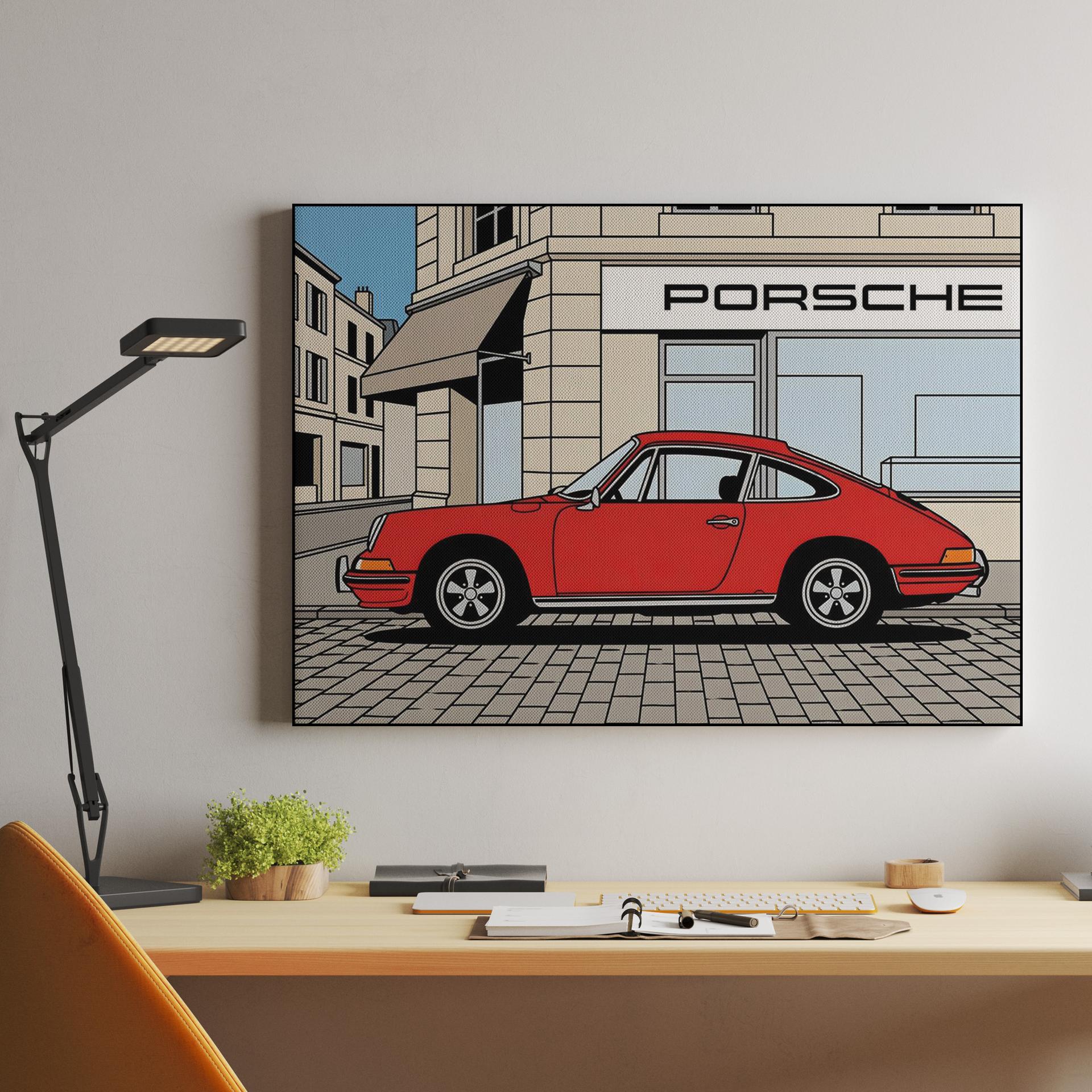 Classic Red Porsche 911 Showroom Illustration