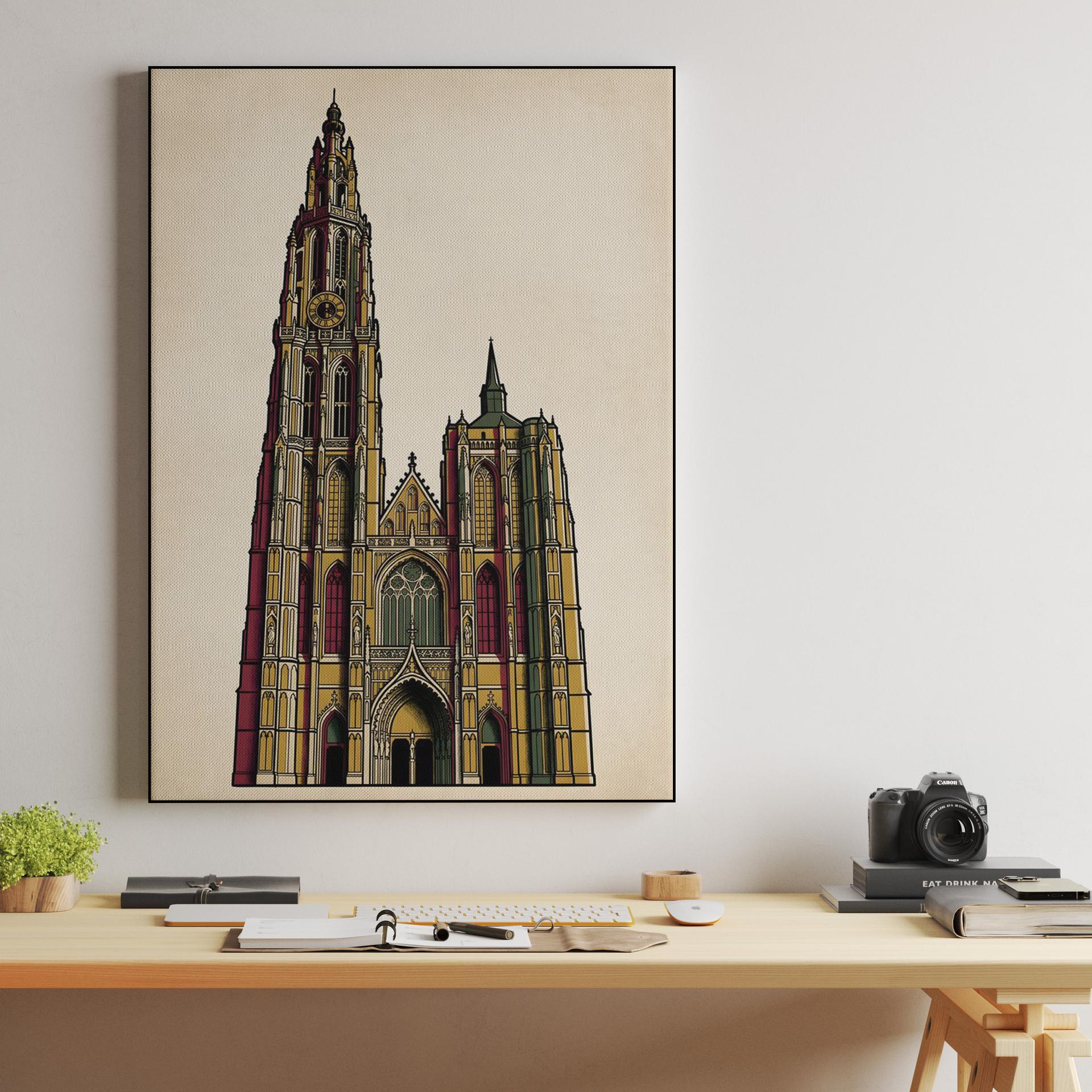 Vintage Antwerp Cathedral Illustration