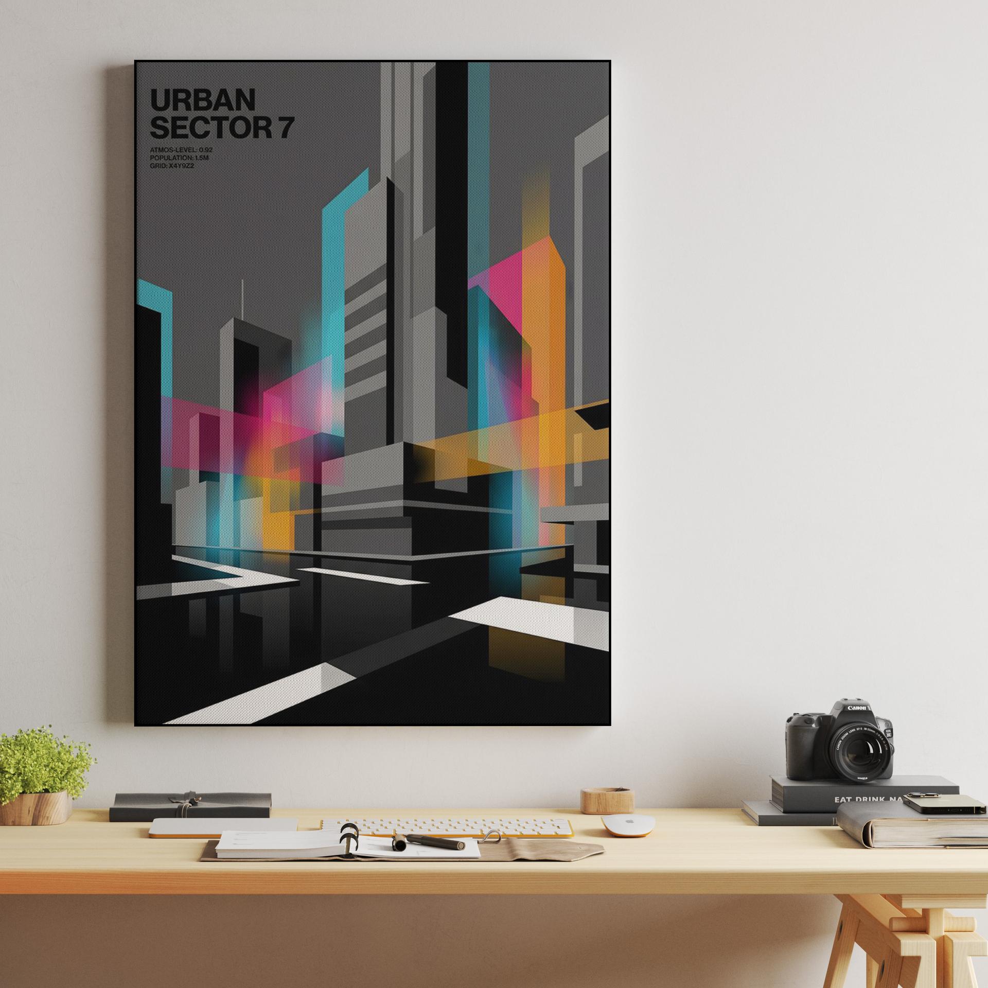Urban Sector 7: Geometric Cyberpunk Cityscape