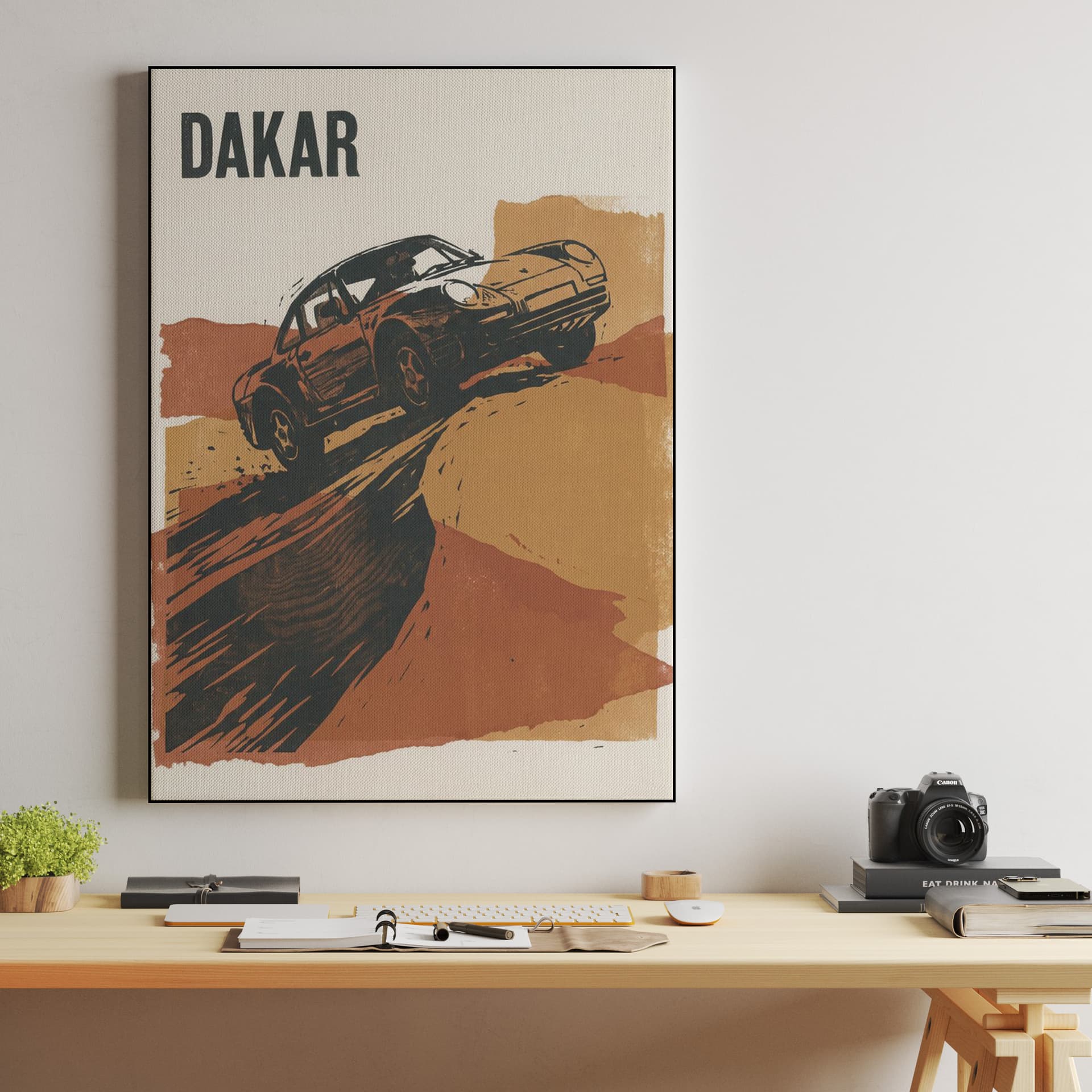 Porsche 959 Dakar Woodcut Illustration