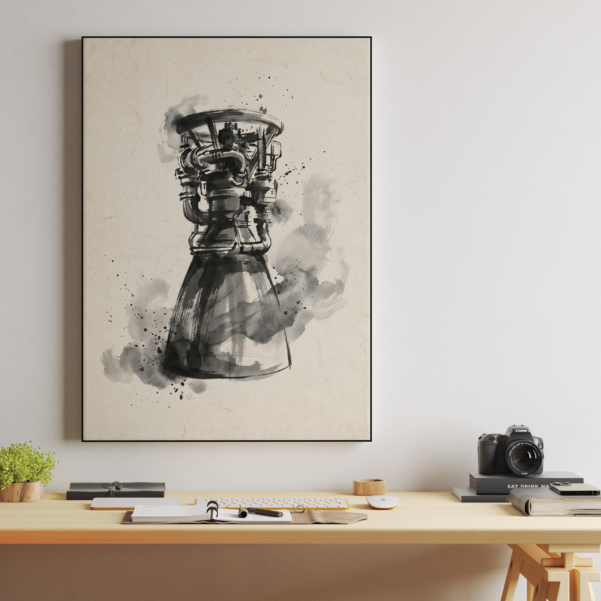 Raptor Engine: Sumi-e Mechanical Study