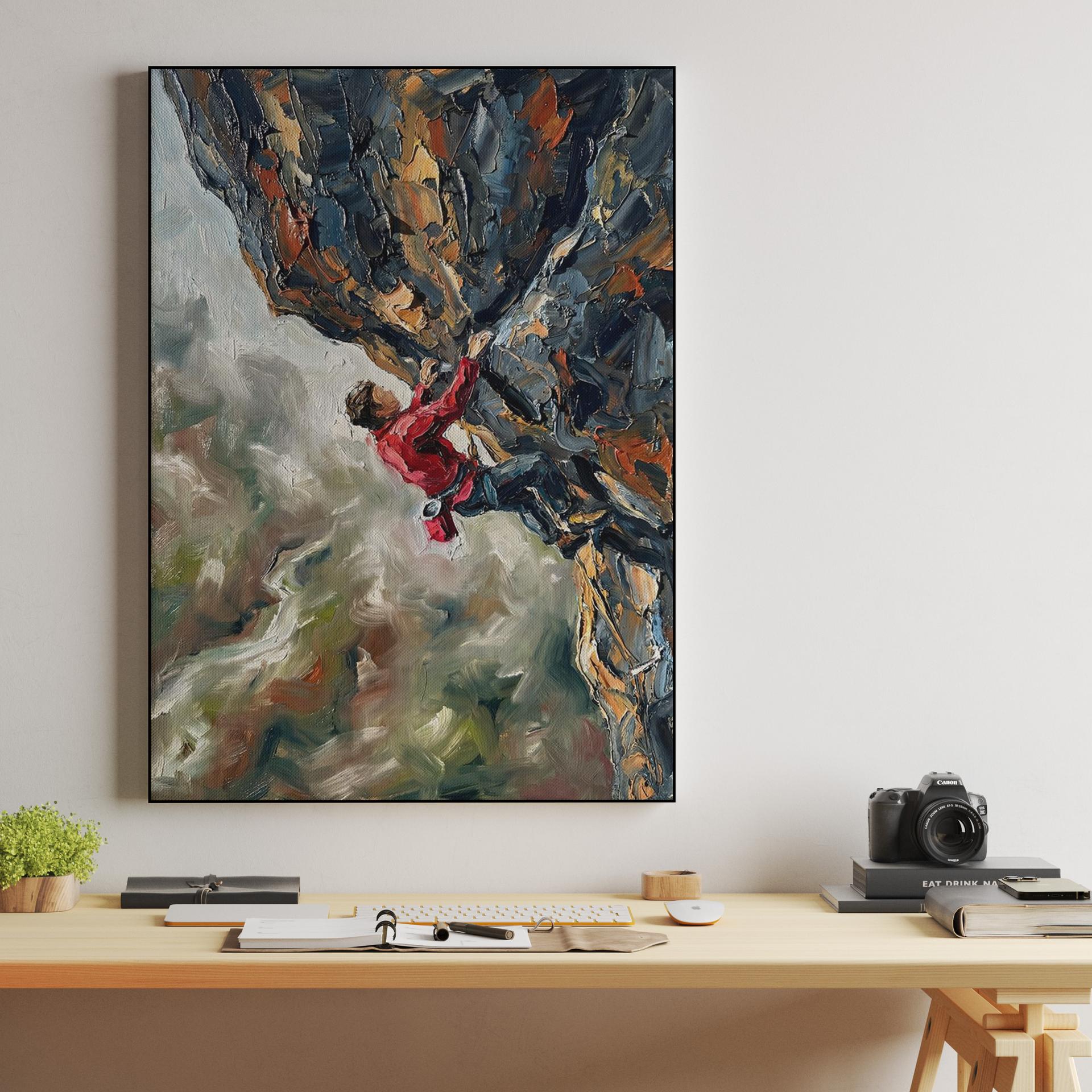 The Ascendant's Resolve: Impasto Rock Climbing