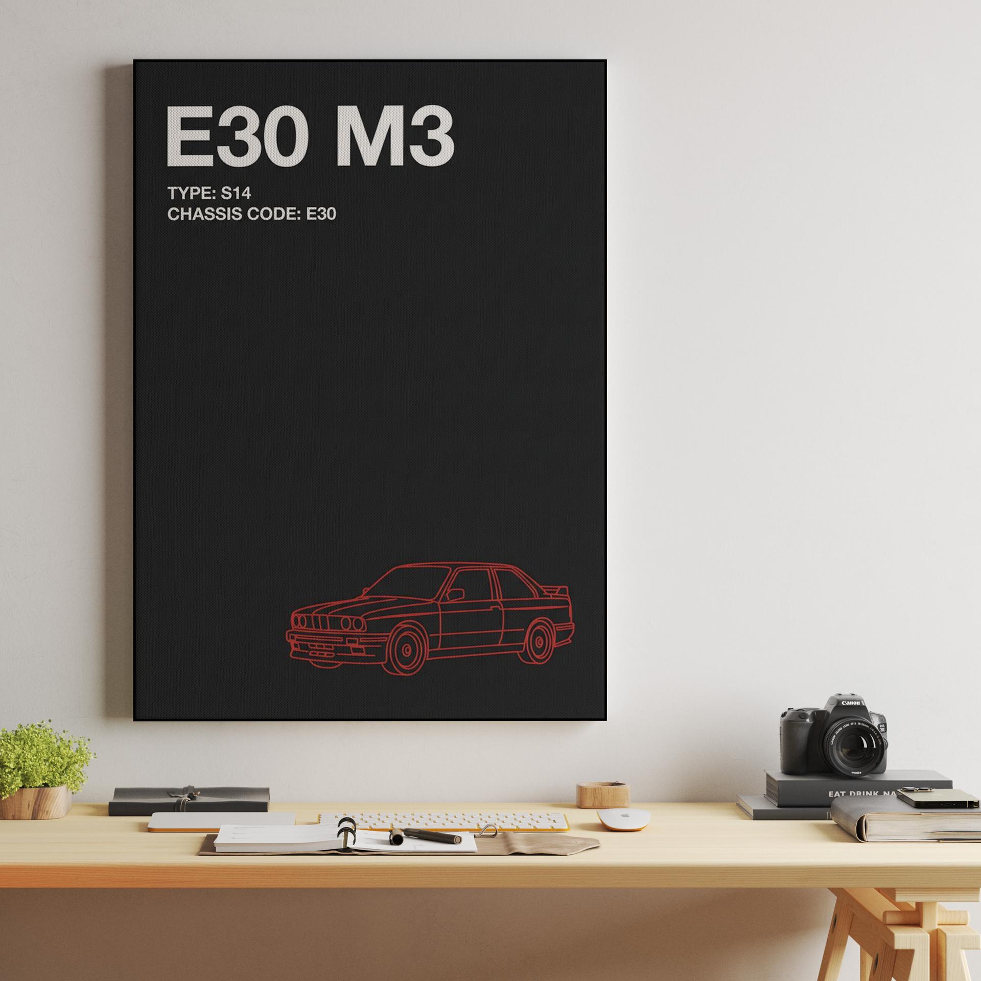 BMW E30 M3 S14 Minimalist Black and Red Graphic