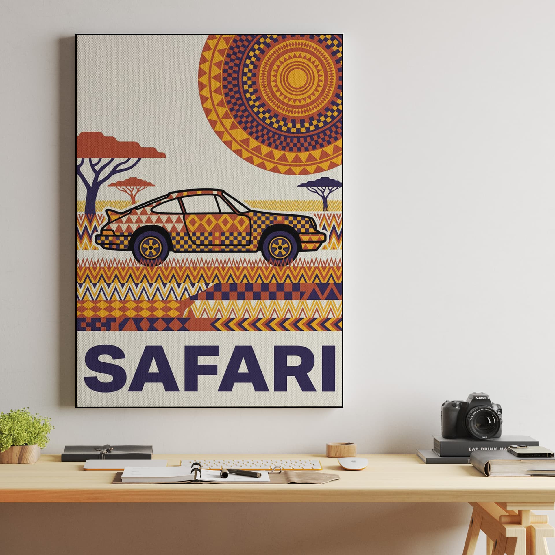 Porsche 911 Safari Savanna Pattern Poster