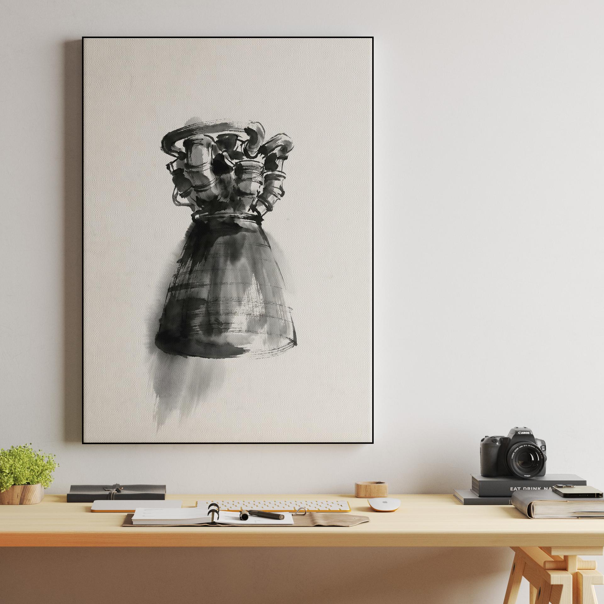 F-1 Rocket Engine Ink Wash Illustration