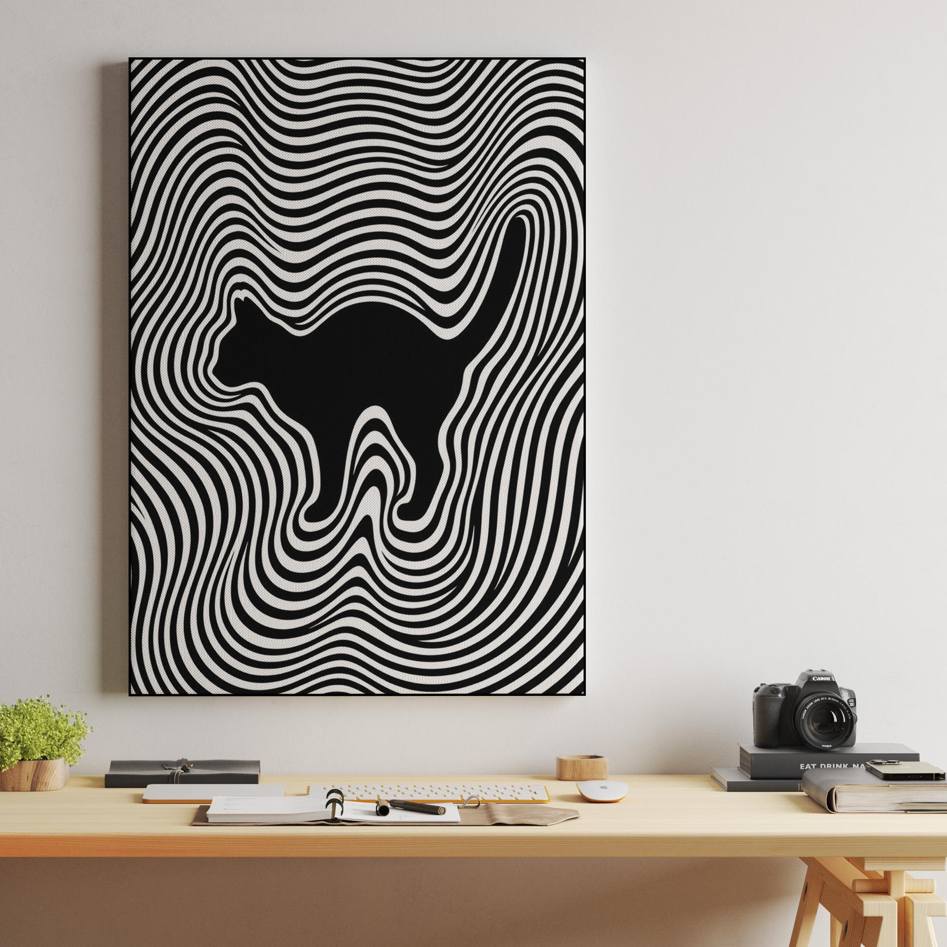 Hypnotic Feline Ripple: Op Art Cat Silhouette