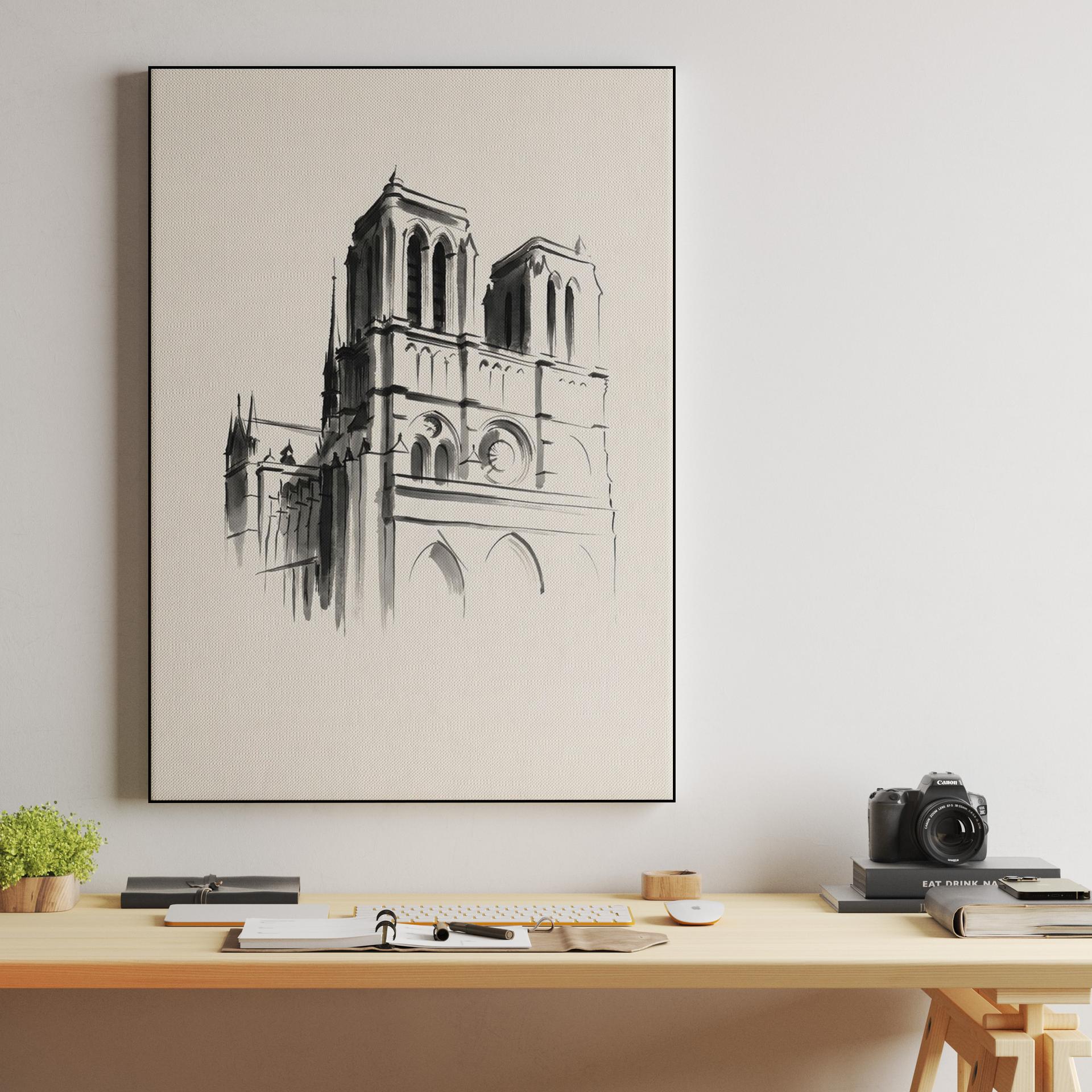 Notre-Dame Ink Wash Sketch