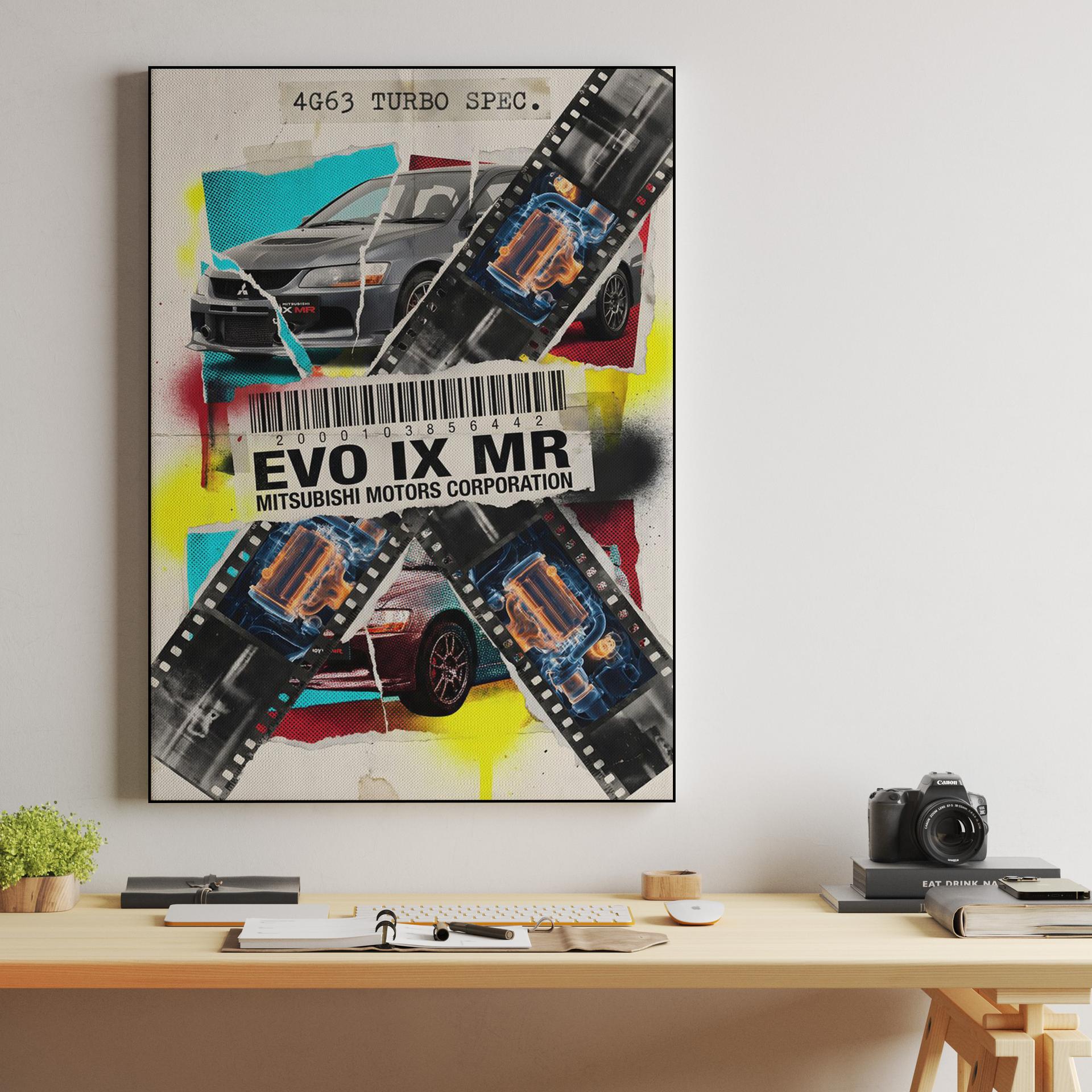 Evo IX MR: 4G63 Technical Mixed Media Collage