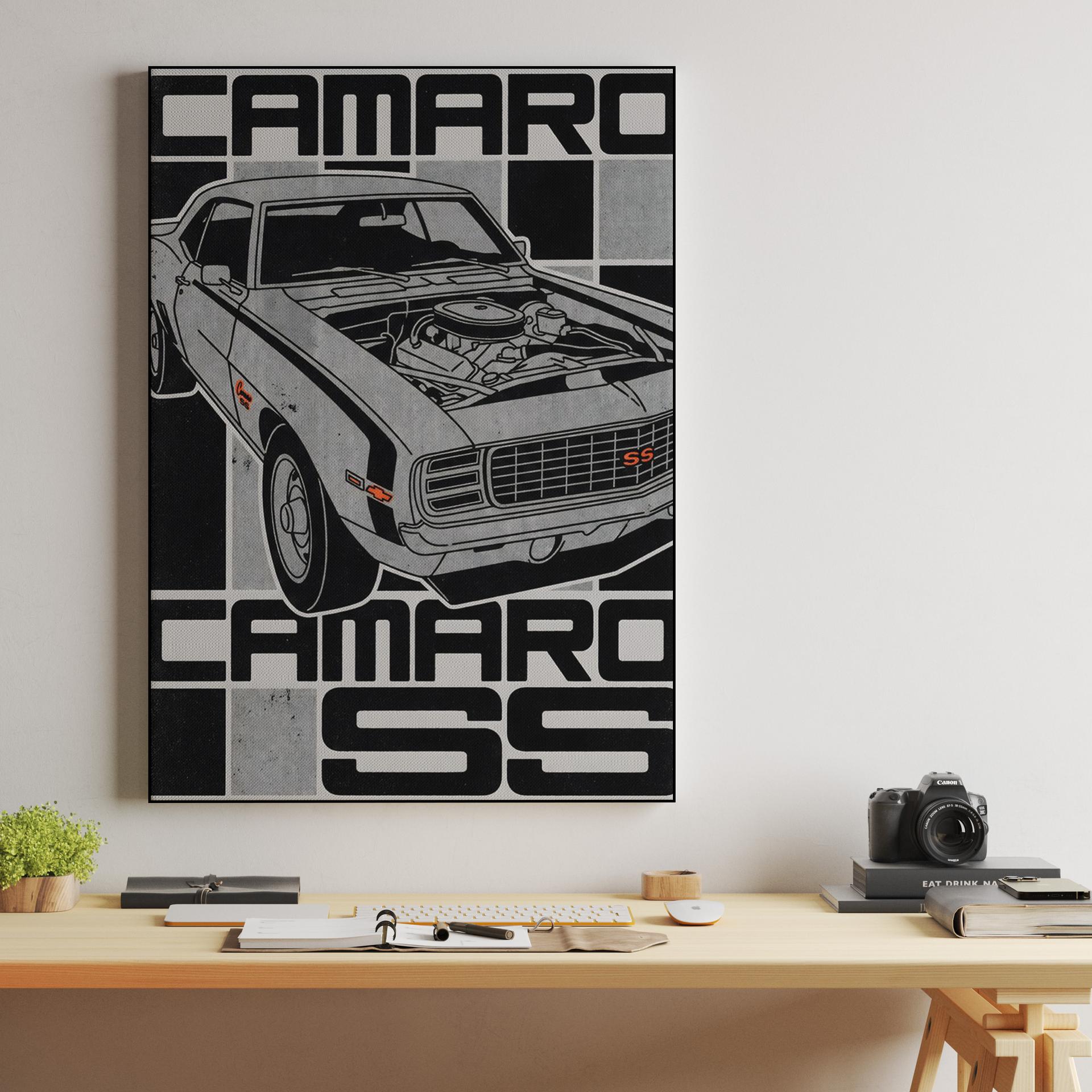 Camaro SS V8 Engine Checkered Poster