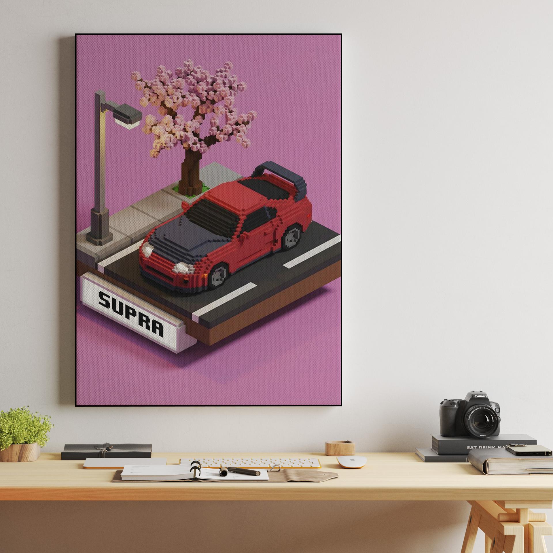 Voxel Dreams: Red Toyota Supra A80 Diorama