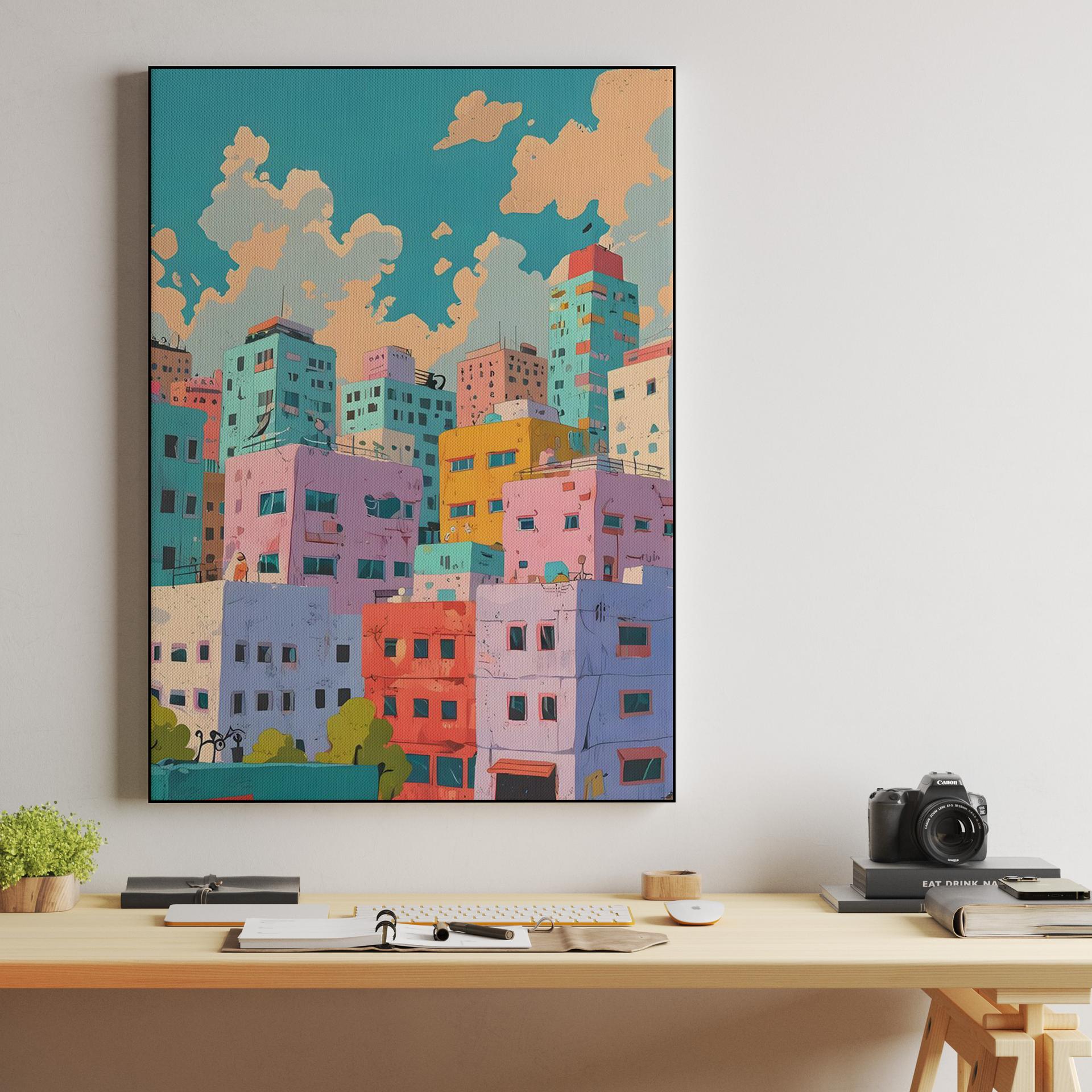 Pastel Rooftops Cityscape